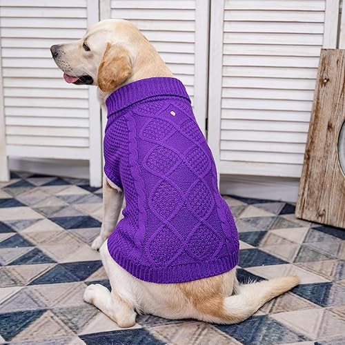 Miniatura 5 de Mihachi Suéter de cuello alto para perro, abrigo de invierno, ropa clásica de punto trenzado con agujero para la correa para clima frío, regalo
