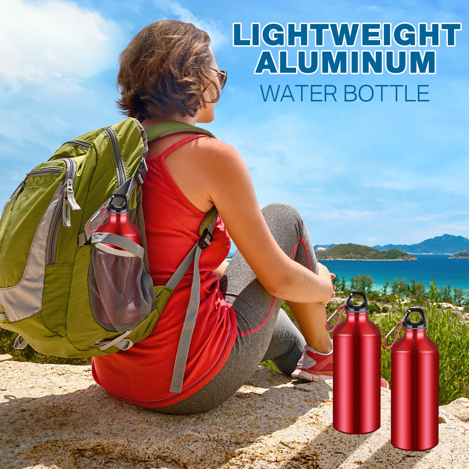 CHENGU 10 borracce in alluminio, riutilizzabili, leggere, a prova di perdite, per sport, viaggi, con tappo a vite, per palestra, escursionismo, ciclismo, campeggio, pesca (rosso)
