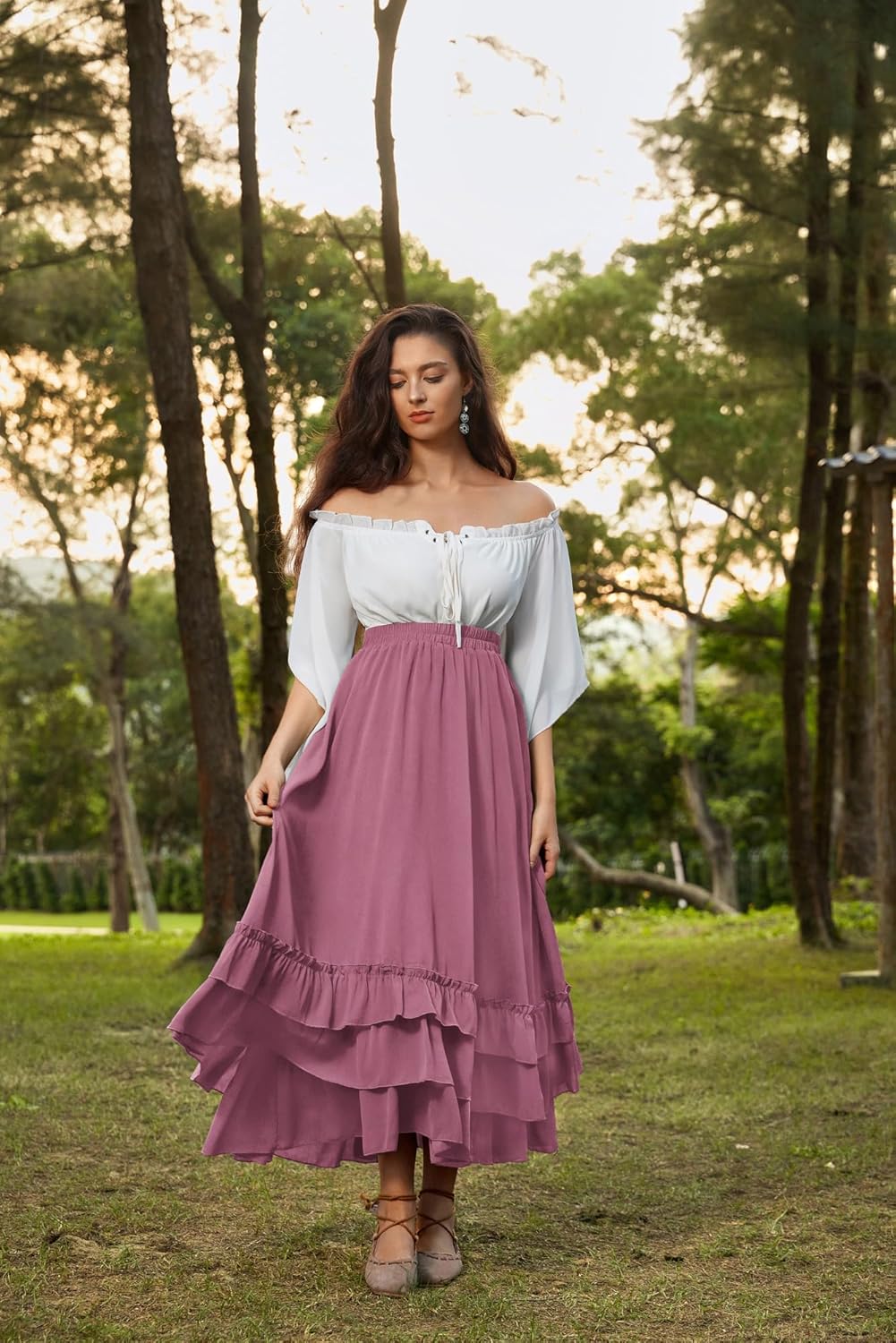 Scarlet Darkness Maxi Skirts for Women Long Renaissance Skirt Flowy Ruffle Tiered Skirt - Image 2