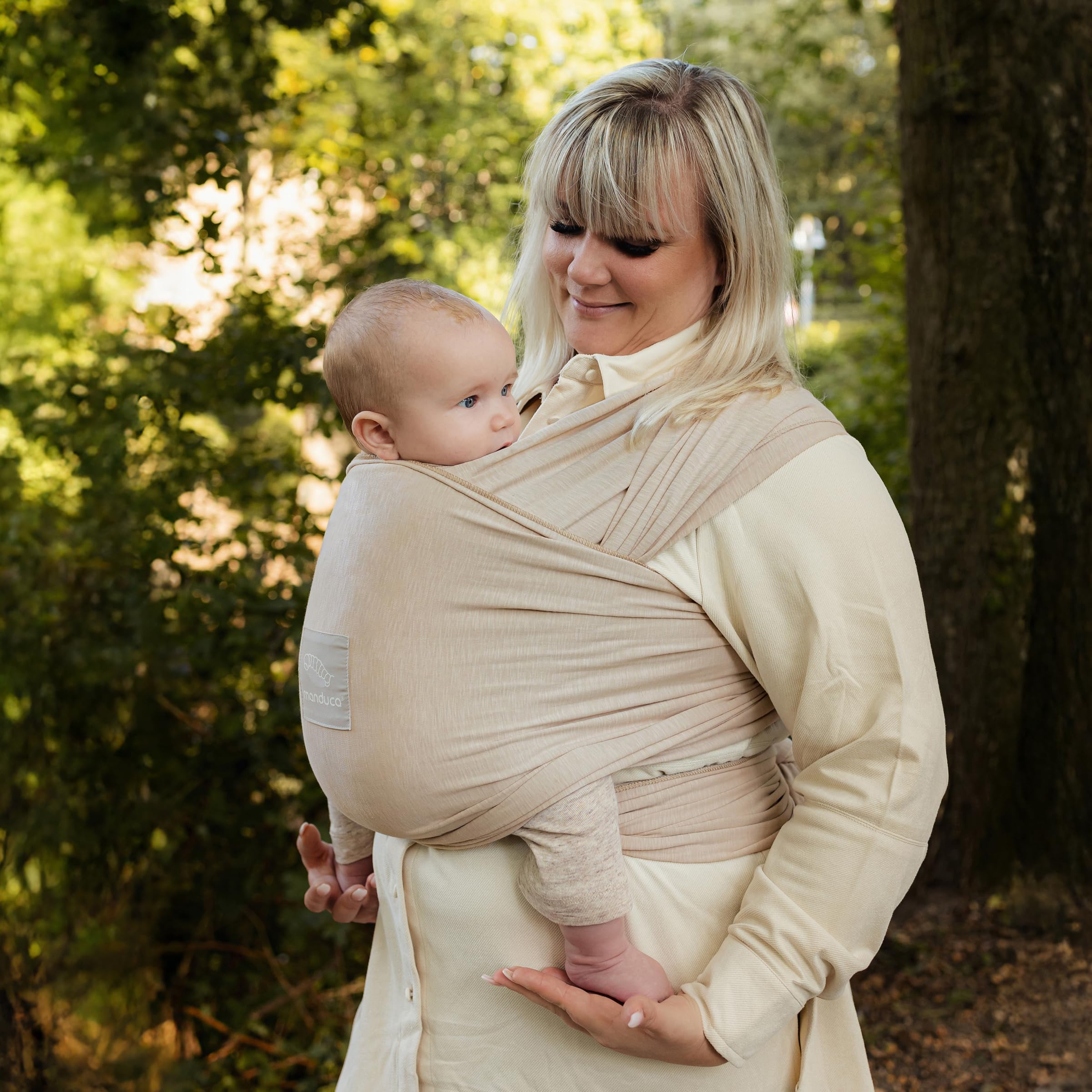 manduca SLING Fular Portabebes Bandolera elástica/Fular Porta-Bebé, Algodón Orgánico, para recién nacidos y niños pequeños (3,5-15kg) - Powder