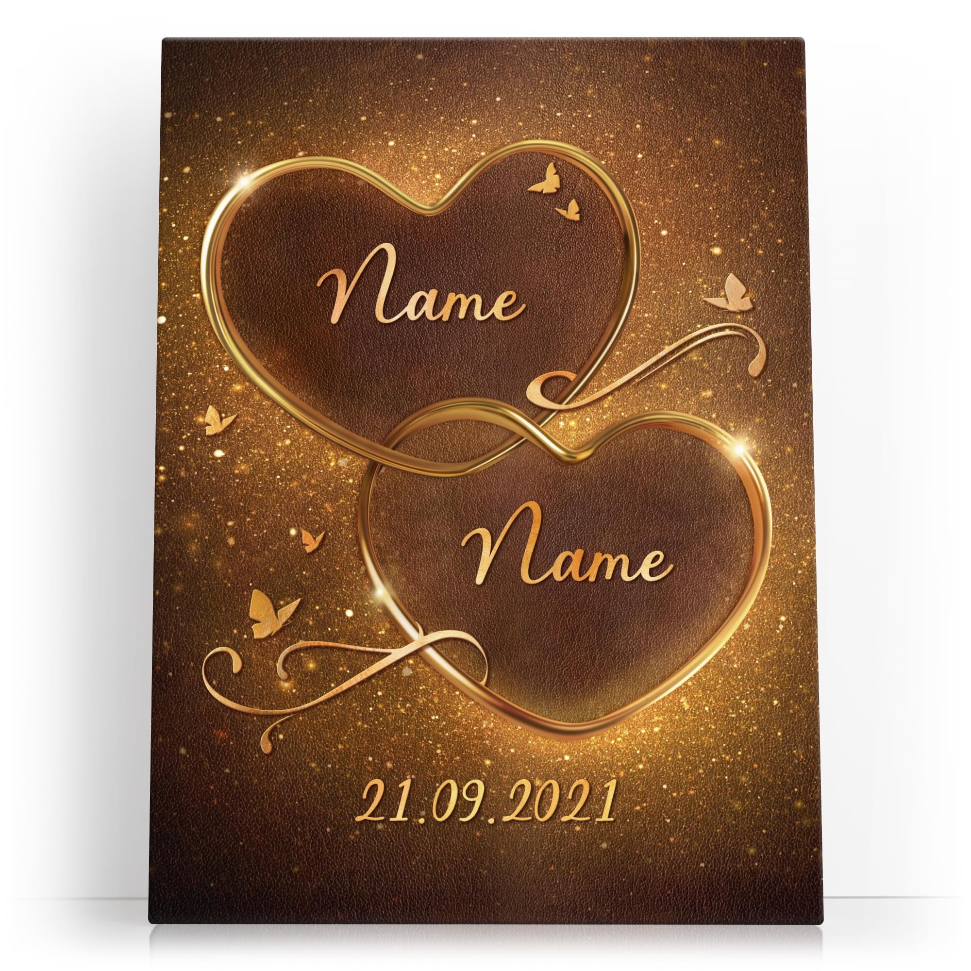 Liebesleinwand Personalisiertes Geschenk für Partner Geschenk Jahrestag, Verlobung, Hochzeitstag | Leinwandbild romantisch gestalten | Goldene Verbundenheit