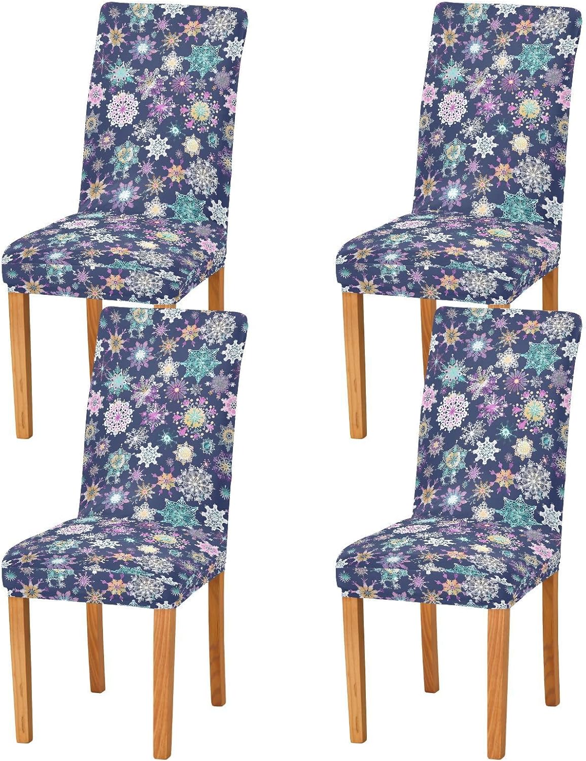 ALAZA Chair Covers for Dining Room, Multicolored Snowflakes Pattern Stretch Chair Cover Sets Chair Protector Removable Washable for Ktichen Restaurant Hotel