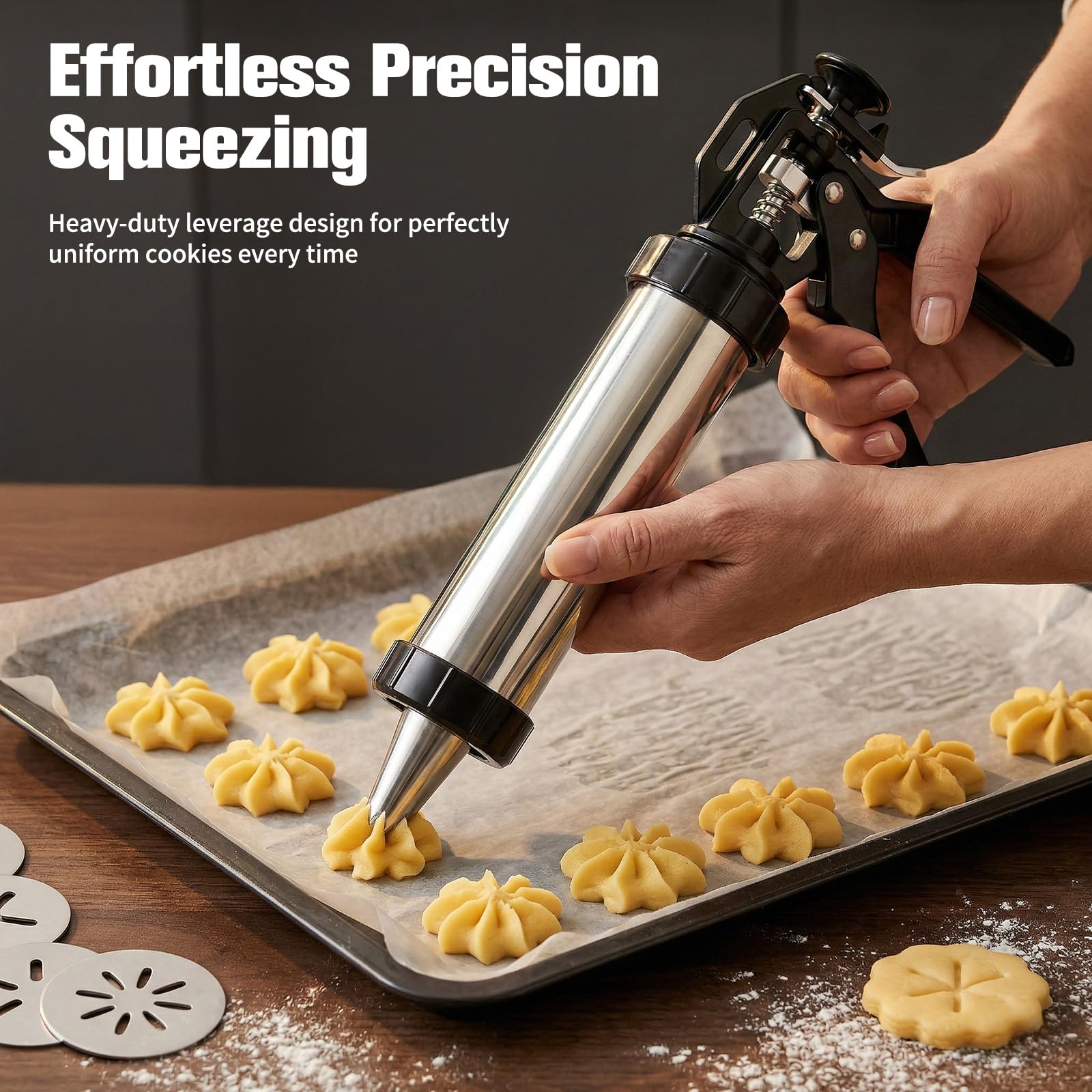 Pressa per pasticceria a spruzzo, in acciaio inox, con 10 stencil, 7 beccucci in acciaio inox, per dolci e dessert