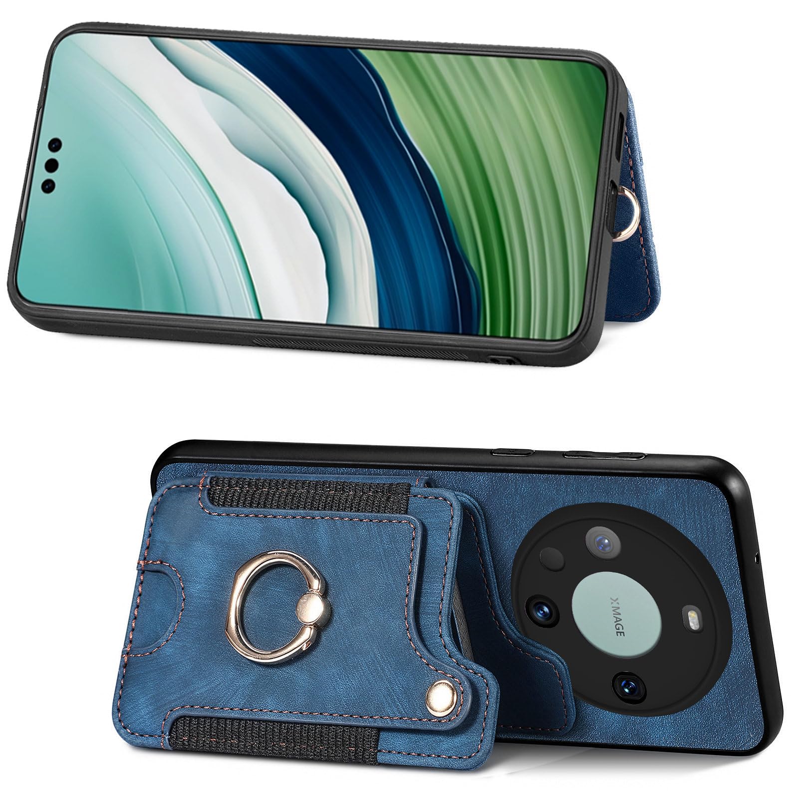 Credit Card Holder for Huawei Mate 60 Pro Stand Case [Soft TPU BackCover + PU Leather ] 2 in 1 Phone Wallet for Women Ladies Girls Gift Vintage Case Travel Wallet for Huawei Mate 60 Pro - Blue