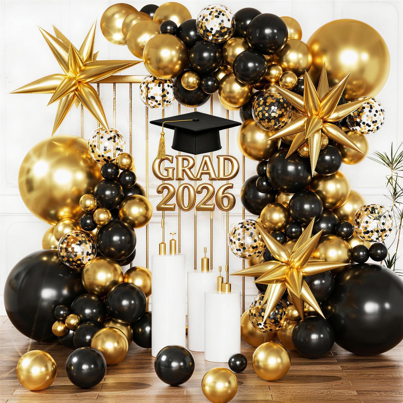 Black and Gold Balloon Arch Kit, Black and Gold Party Decorations for Birthday 2026 Graduation Retirement Masquerade Anniversary Party Decorations
