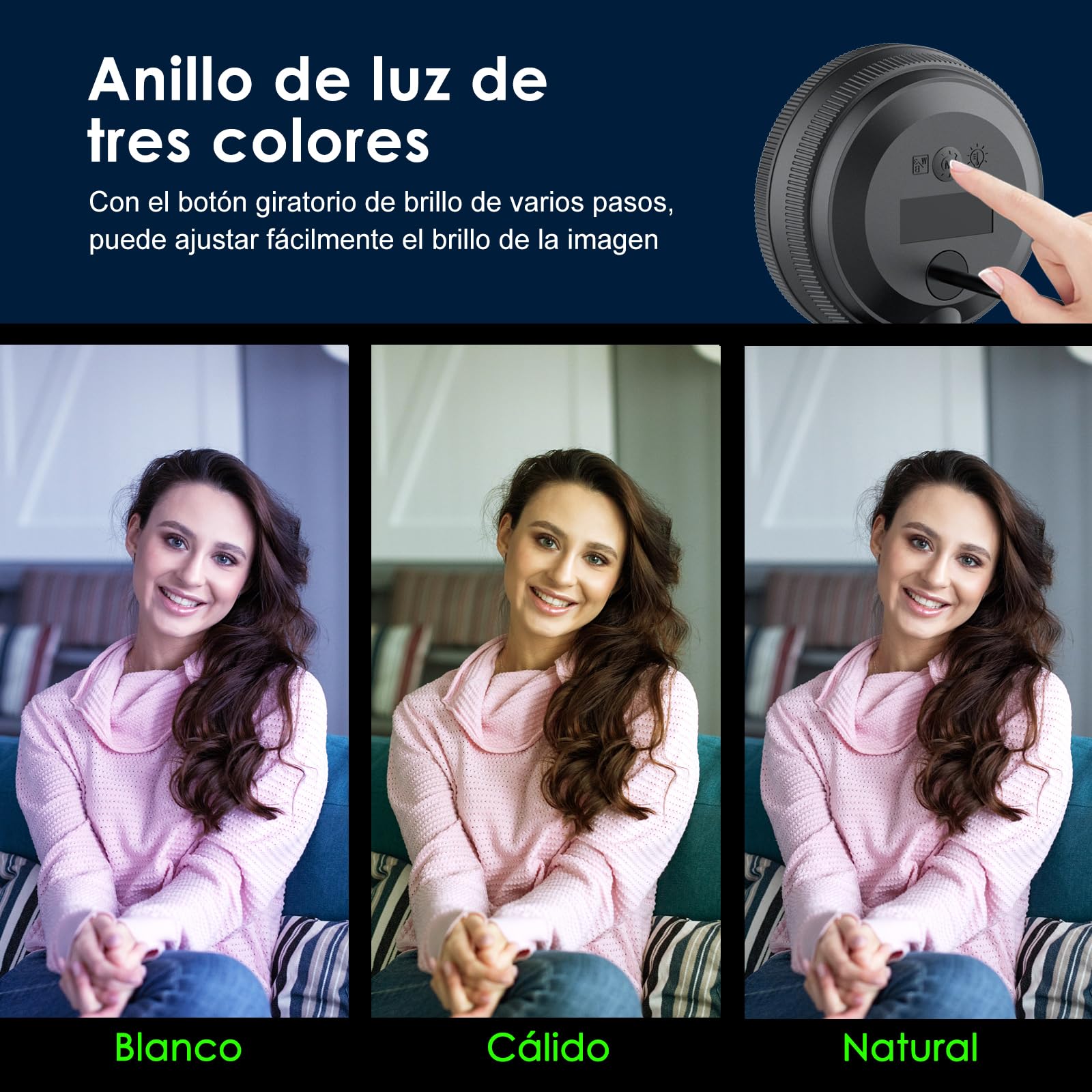 Angetube Webcam streaming 2K con luz de anillo, cámara de PC 1080P con