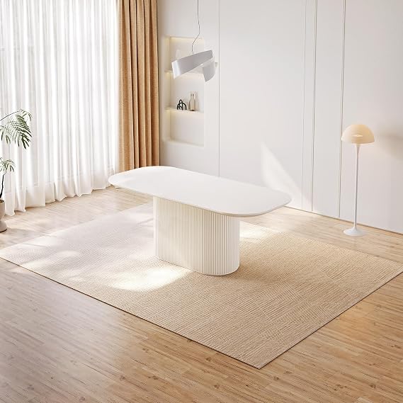 70 Oval Dining Table for 6 Seater Modern Dining Room Table for Kitchen, Living Room, Rectangular Kitchen Tables, Large Dinner Tables with Oval Pedestal, White