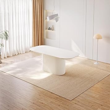 70 Oval Dining Table for 6 Seater Modern Dining Room Table for Kitchen, Living Room, Rectangular Kitchen Tables, Large Dinner Tables with Oval Pedestal, White
