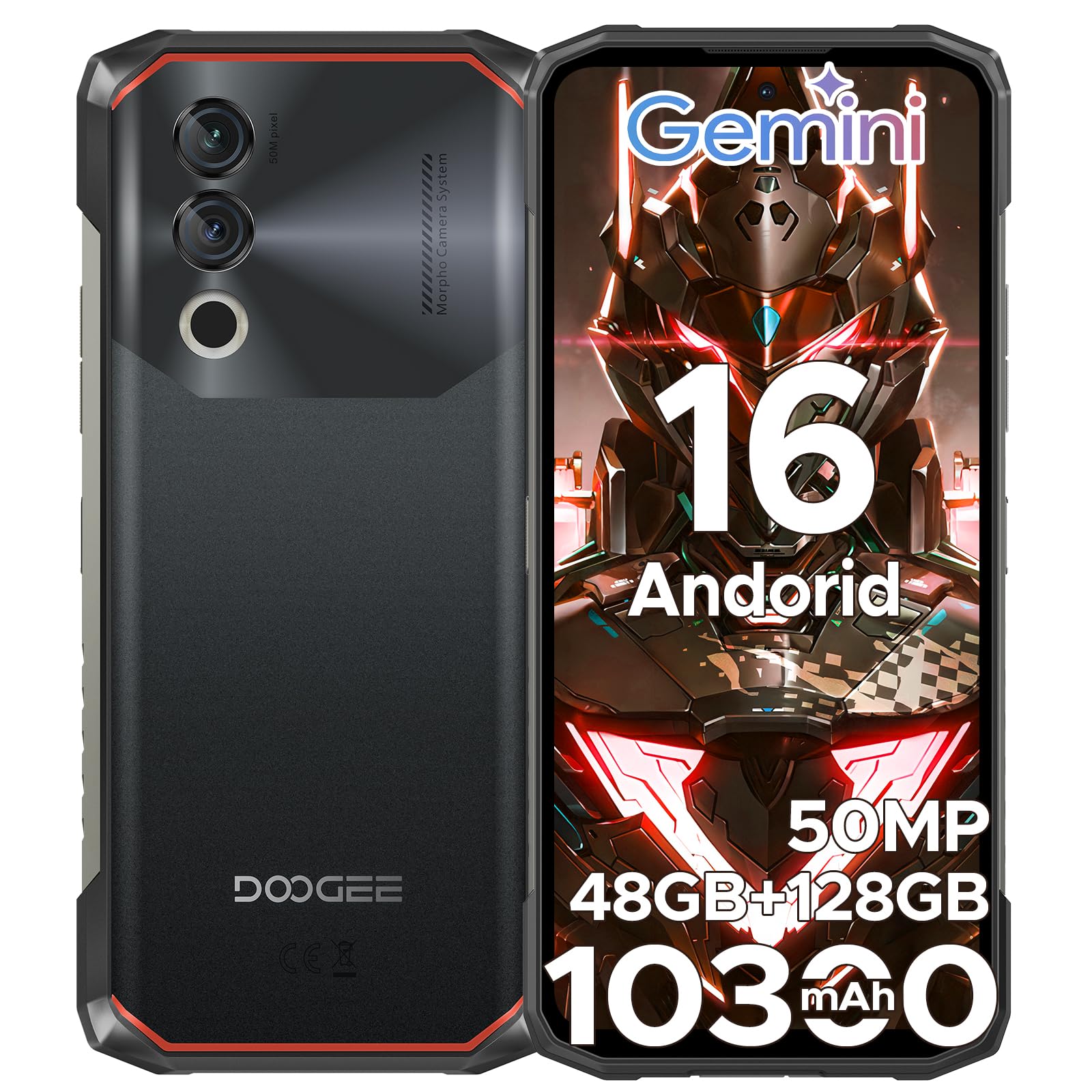 Blade10 Power Android 16 Telefono Movil Resistente, 10300mAh 48GB+128GB/2TB Móvil Rugerizado, 6.6” Smartphone NFC, Cámara 50MP/Face ID/Huella/Widevine L1/3 Ranuras Tarjetas/Dual 4G/GPS