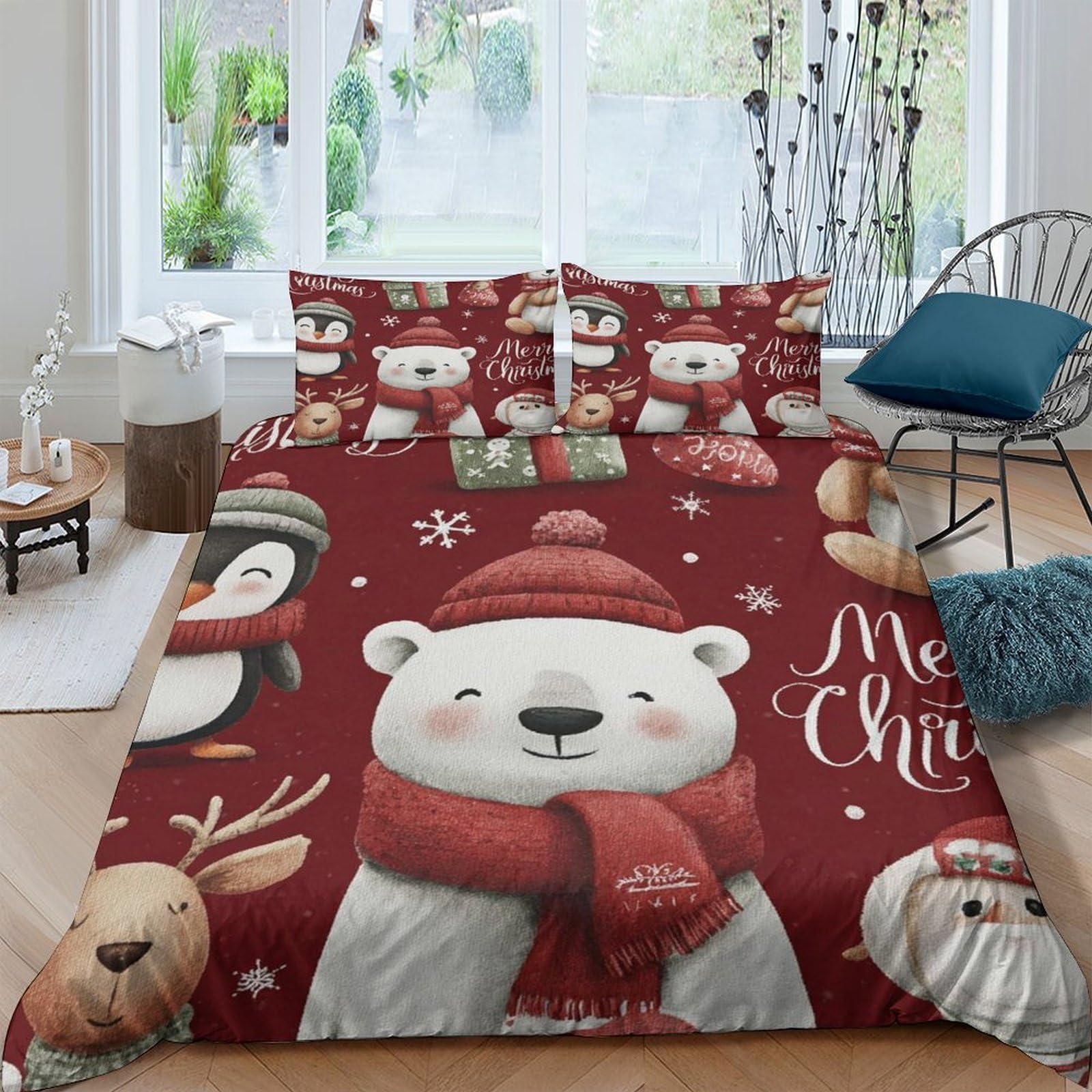 XFKLYNVCJ 3D Printed Christmas animals Duvet Cover Premium Polyester cartoon festive design Quilt Cover Lightweight Hypoallergenic for Birthday Gift Men Women Home Use Double（200x200cm）
