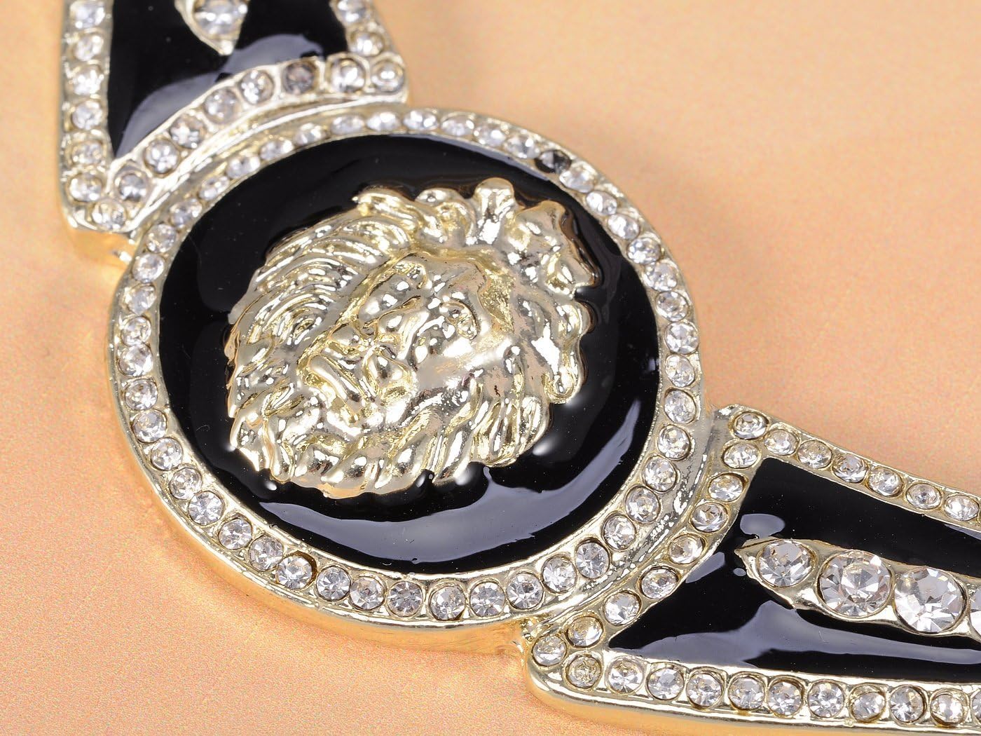 Alilang Royal Black Enamel Sculpted Lion Pendant Rhinestone Accented Necklace - Image 2