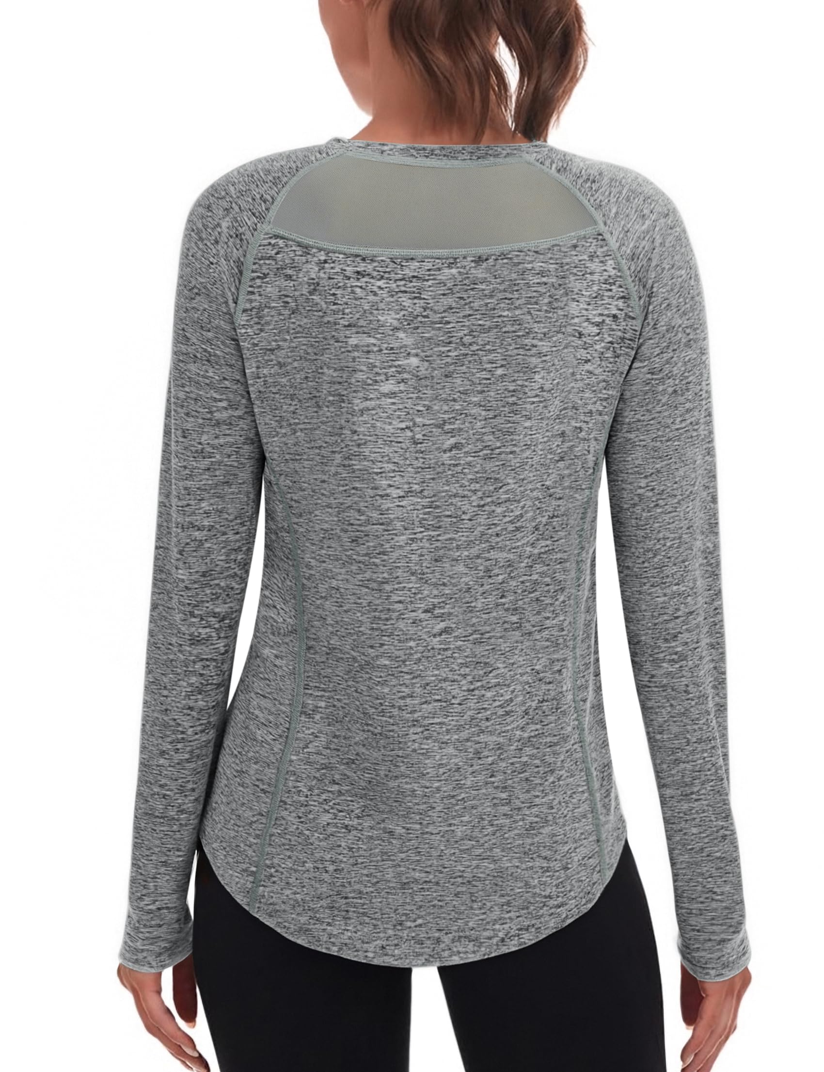 Wayleb Damen Langarmshirt Sport Rundhals Mesh am Rücken Belüftend Basic Top für Intensives Workout und Fitness Training Shirt S-XXL
