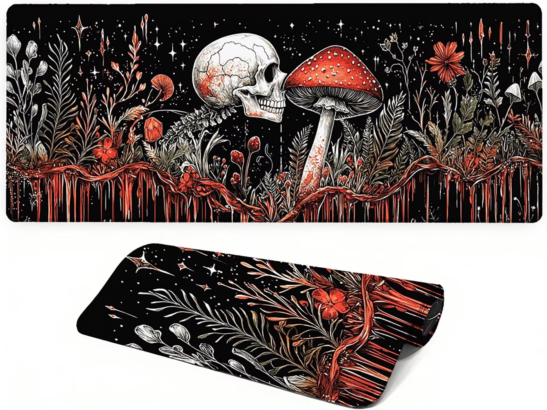 Lpfieonn Skeleton Schreibtischunterlage XXL, Schwarz Schreibtischunterlagen Großes, Gaming Mousepad XXL mit ernähter Rand und Rutschfeste Gummibasis, Desk Mat für PC/Laptop/Mausa 120x60cm PF-2188