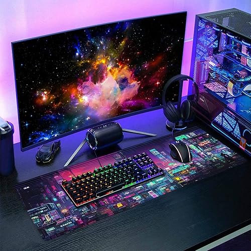 Miniatura 7 de Alfombrilla de mouse retro japonesa para juegos de anime XL, color morado oscuro, rojo, vaporwave City, extendida, grande, alfombrilla de mouse