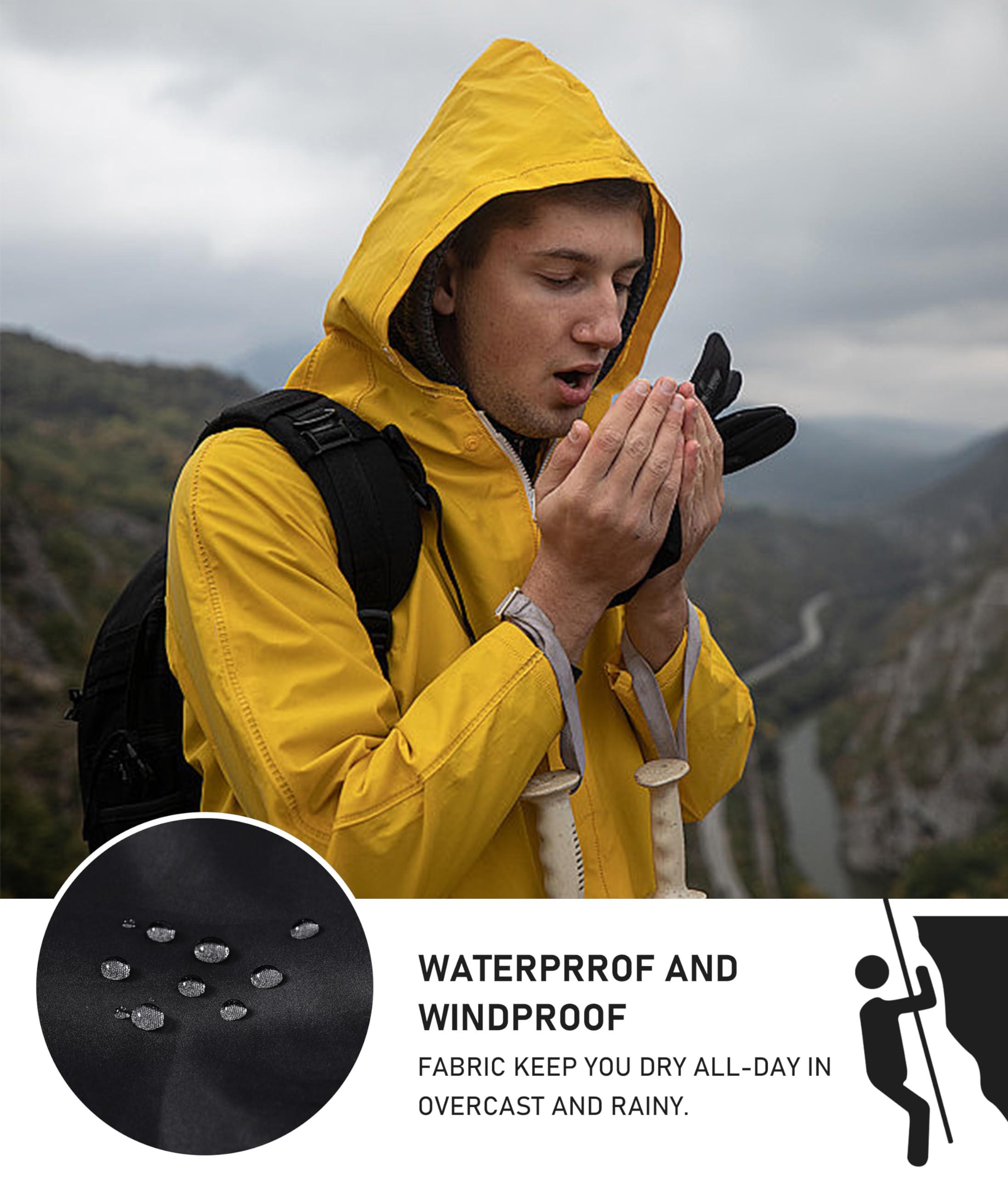 MoFiz Męska kurtka przeciwdeszczowa, wodoszczelna kurtka outdoorowa, lekka, pakowana, wiatrówka, kurtka przeciwdeszczowa z kapturem, na rower, podróż, do biegania, wędrówek, na kemping, swobodna