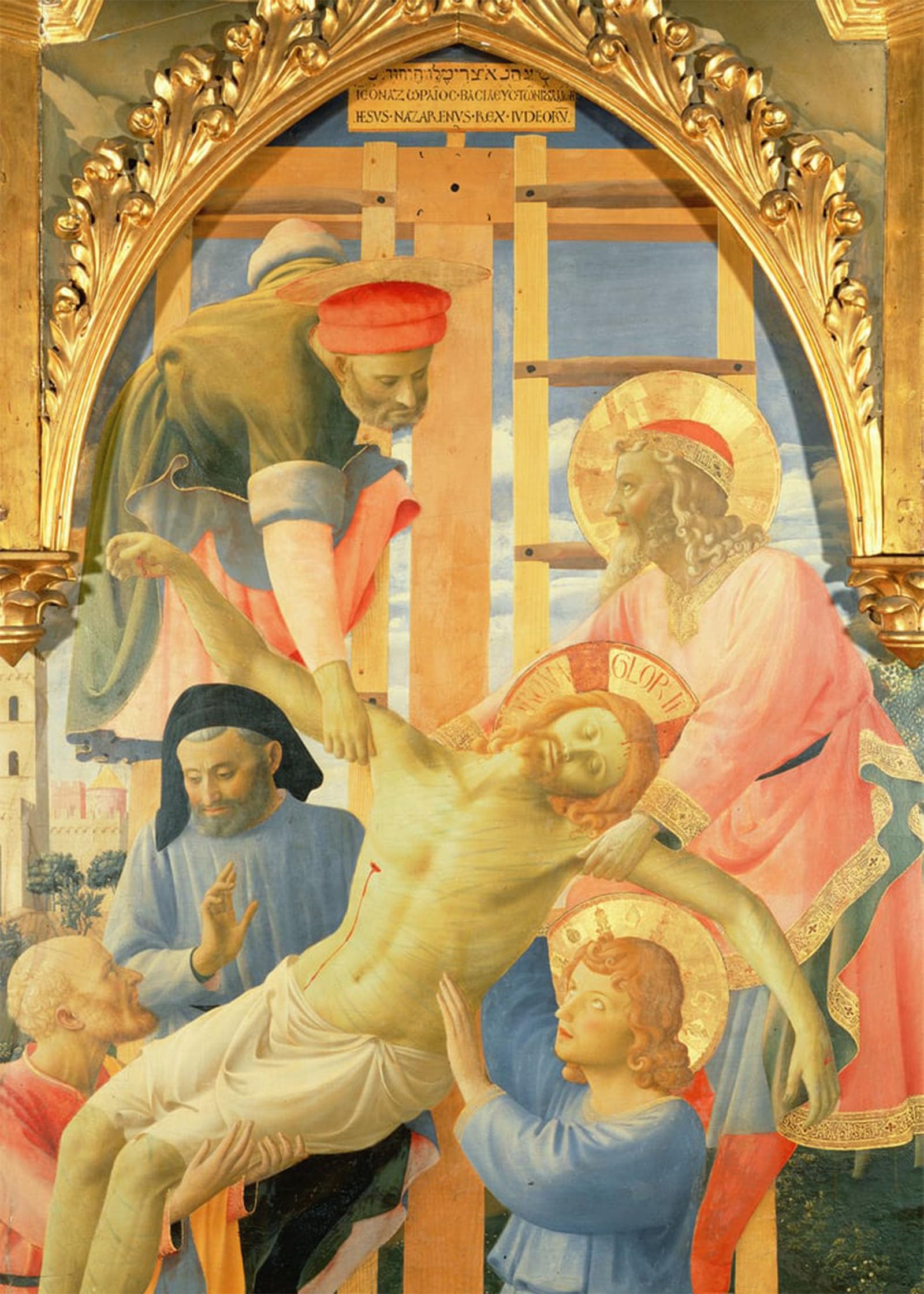 POSTERIIk Famous Modern Artwork Art Mural Santa Trinita Altarpiece the Dead Christ Being Lowered From the Cross by Fra Angelico Oil Paintings Pictures for Home Decor 60x90cm