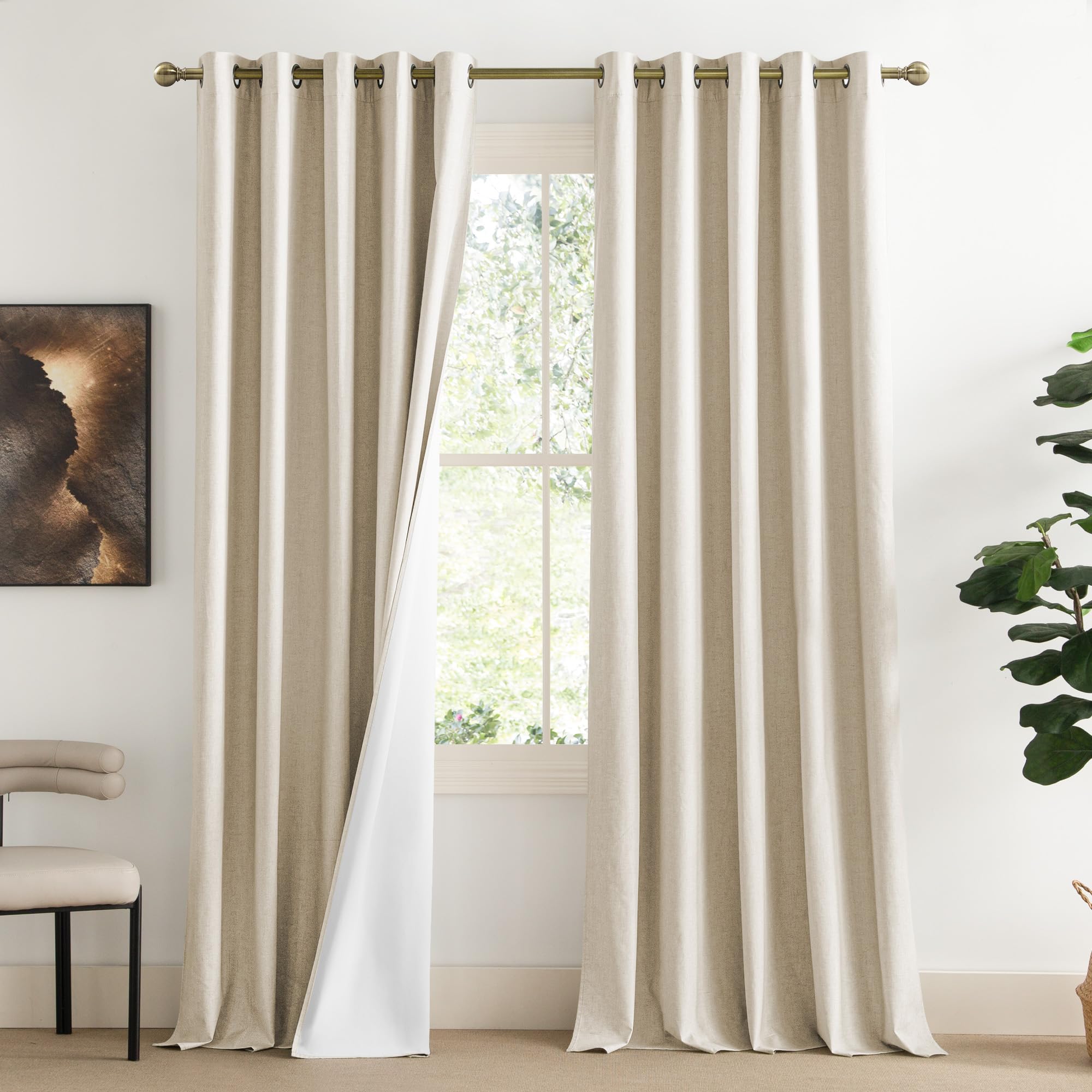 Photo 1 of NICETOWN Blackout Linen Curtains - Beige, 62"W x 120"L (2 Panels)
