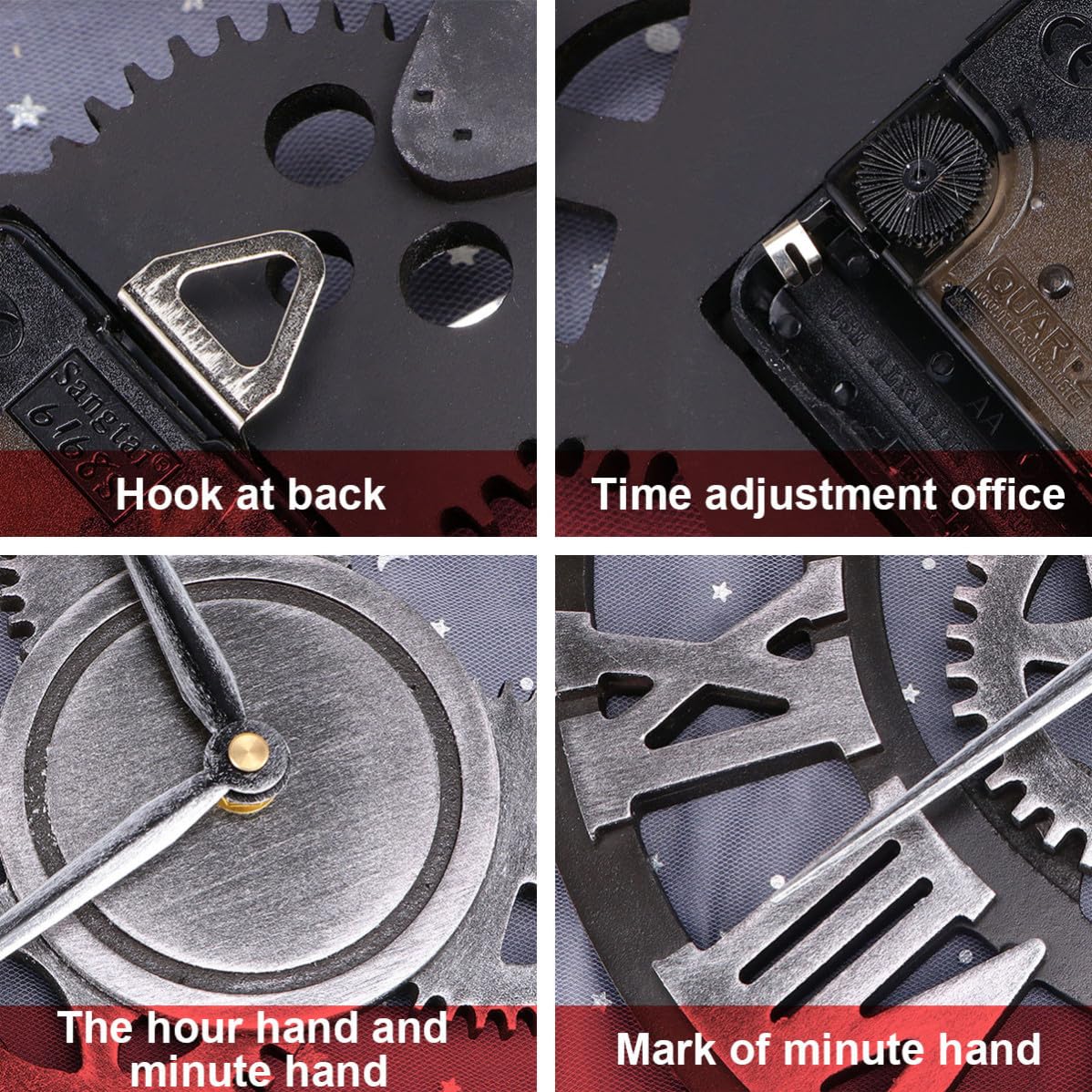 TOYANDONA Industrielle Holz Wanduhr Metall Zahnraddesign mit und Einfache Montage Kreative Hängeuhr im Industrial Stil für Küche Schlafzimmer