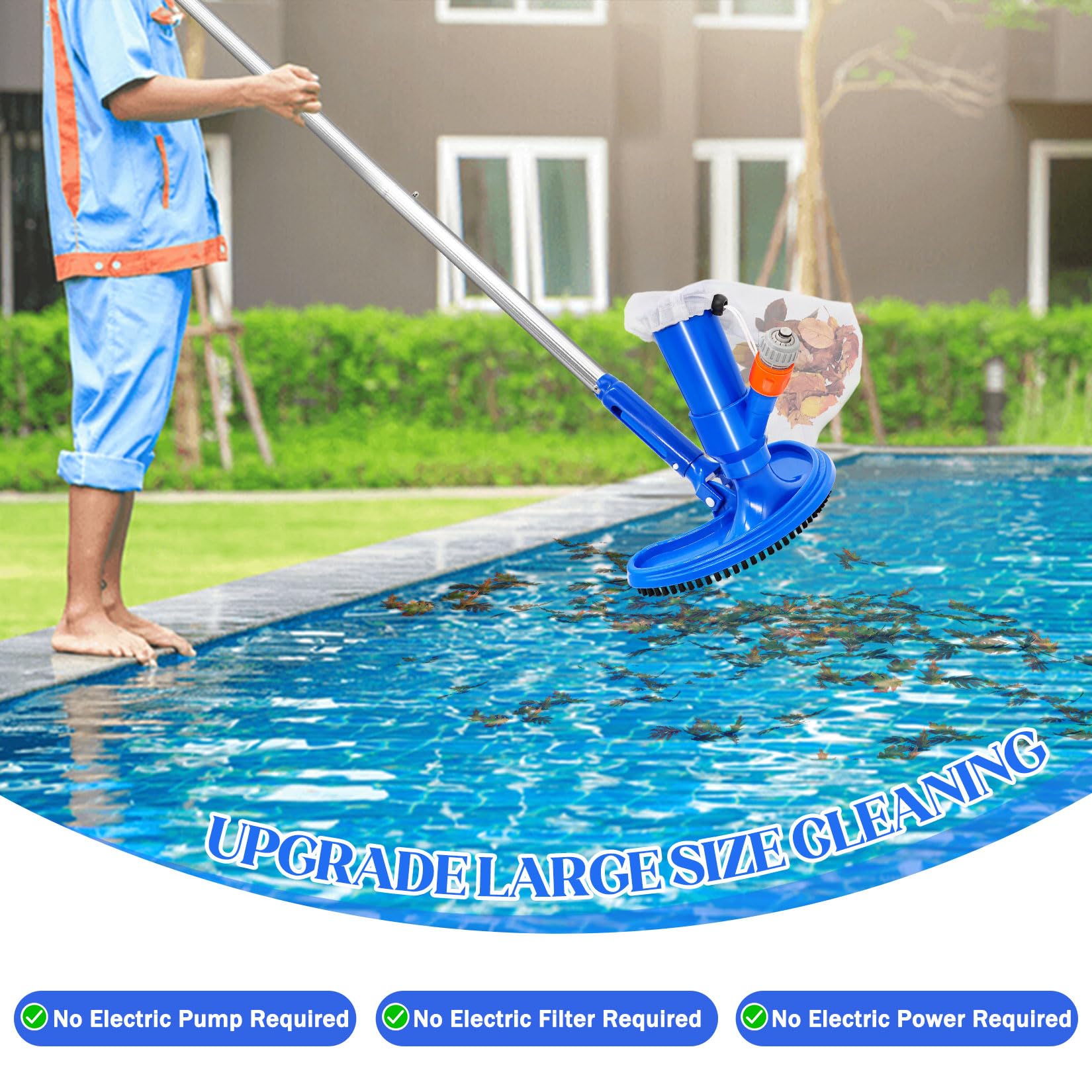 Idota Poolsauger Bodensauger 160cm, Pool Bodensauger Set mit Verbreiterte Gebogene Bürste, 4 Abnehmbare Verlängerte und verstärkte Aluminiumstange, Pool Sauger Boden, Pool Staubsauger Boden