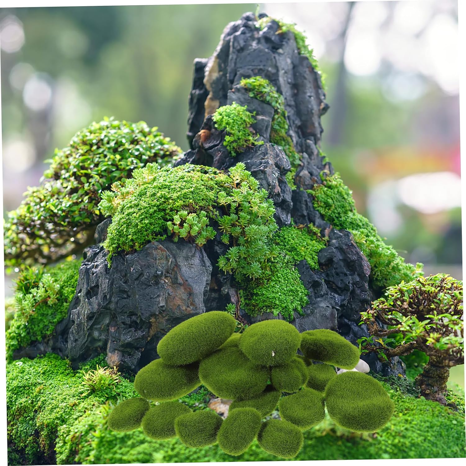 AUTSUPPL 20pcs Artificial Moss Rocks Decorative Flocking Stones for Indoor Plants and Terrariums Realistic Green Simulation Decor for