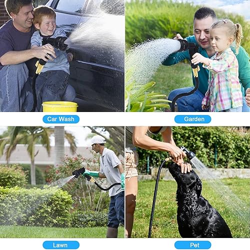 Miniatura 6 de Manguera de jardín de 75 pies, manguera flexible con boquilla rociadora, accesorios sólidos, tela extra resistente, color negro