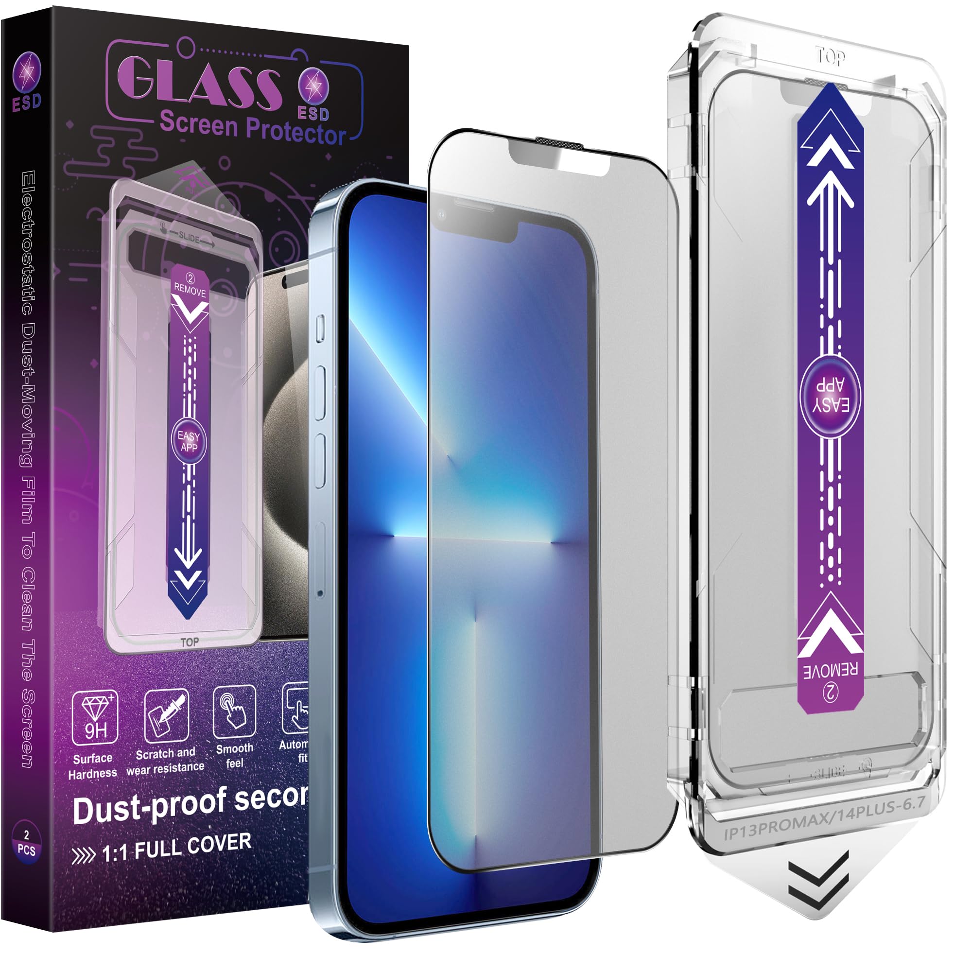 CHISHA 2-Pack Matte Screen Protector for iPhone 13 Pro Max and iPhone 14 Plus 6.7-Inch, Auto Dust Removal, No Bubbles, High Definition Clear, Easy Installation