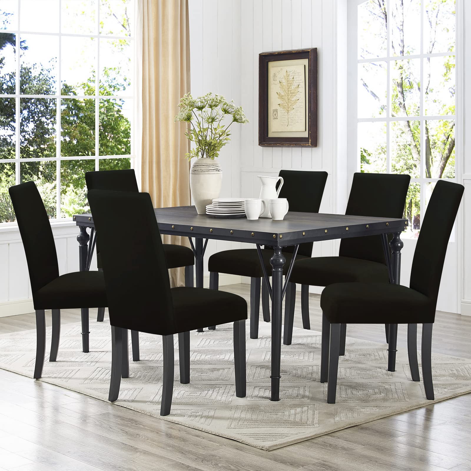 FIGOOO Coprisedie Elasticizzati con Schienale 4 Pezzi Coprisedia per Sala da Pranzo Spandex Fodera per Sedia da Cucina Universale Lavabile Decorazioni per la Casa Cucina(Nero,4pcs)