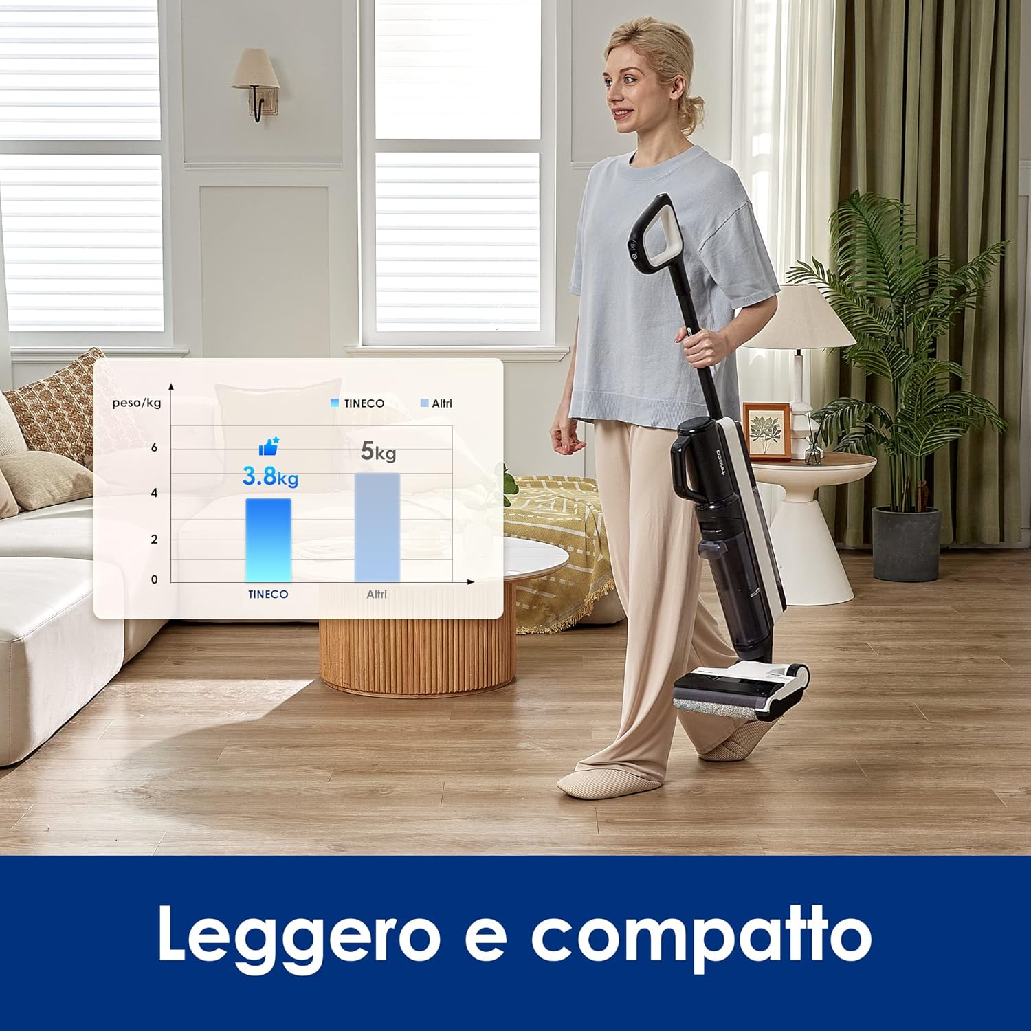 Tineco FLOOR ONE S5 COMBO POWER KIT 3-in-1 Lavapavimenti, Aspirapolvere Intelligente per Bagnato e Asciutto, Aspirabriciole, per Peli di Animali Domestici, Display, App e Assistente Vocale