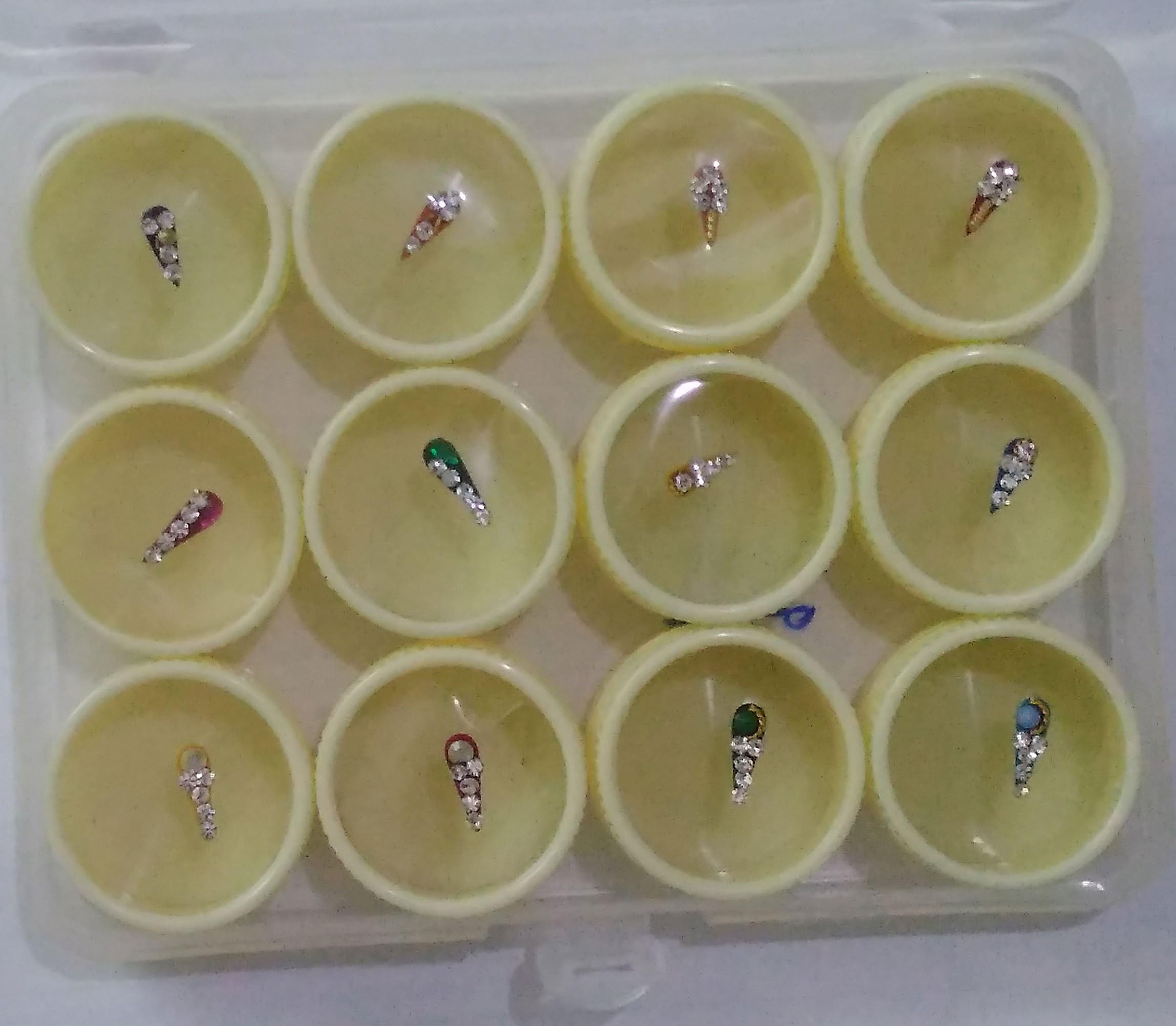 12 Bindi Box Drop Shape Multicolored Crystal Bindis Bridal face Jewels (BC-2)