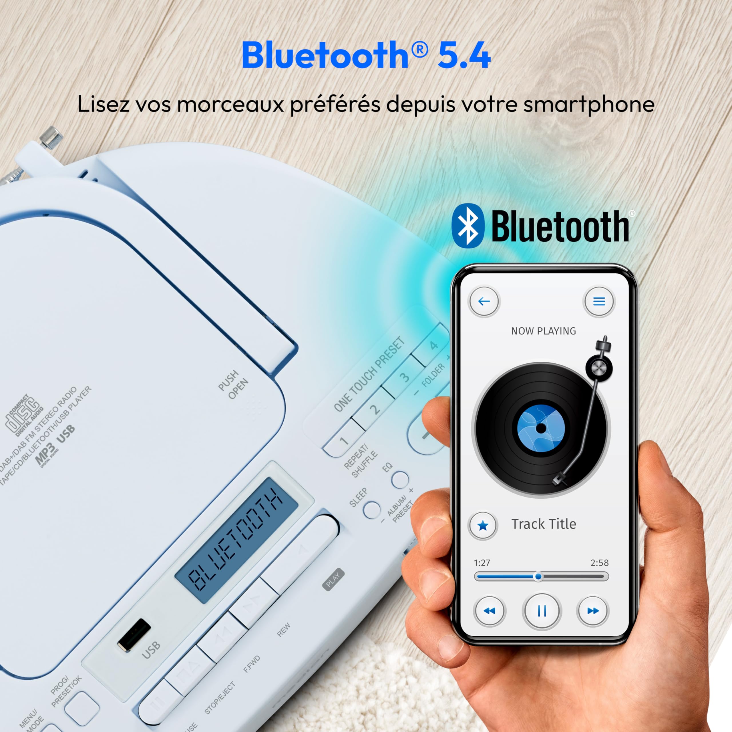 MEDION DRX-1 Plus Boombox Radio Portable DAB+ FM Bluetooth Lecteur CD MP3 Cassette Bleu