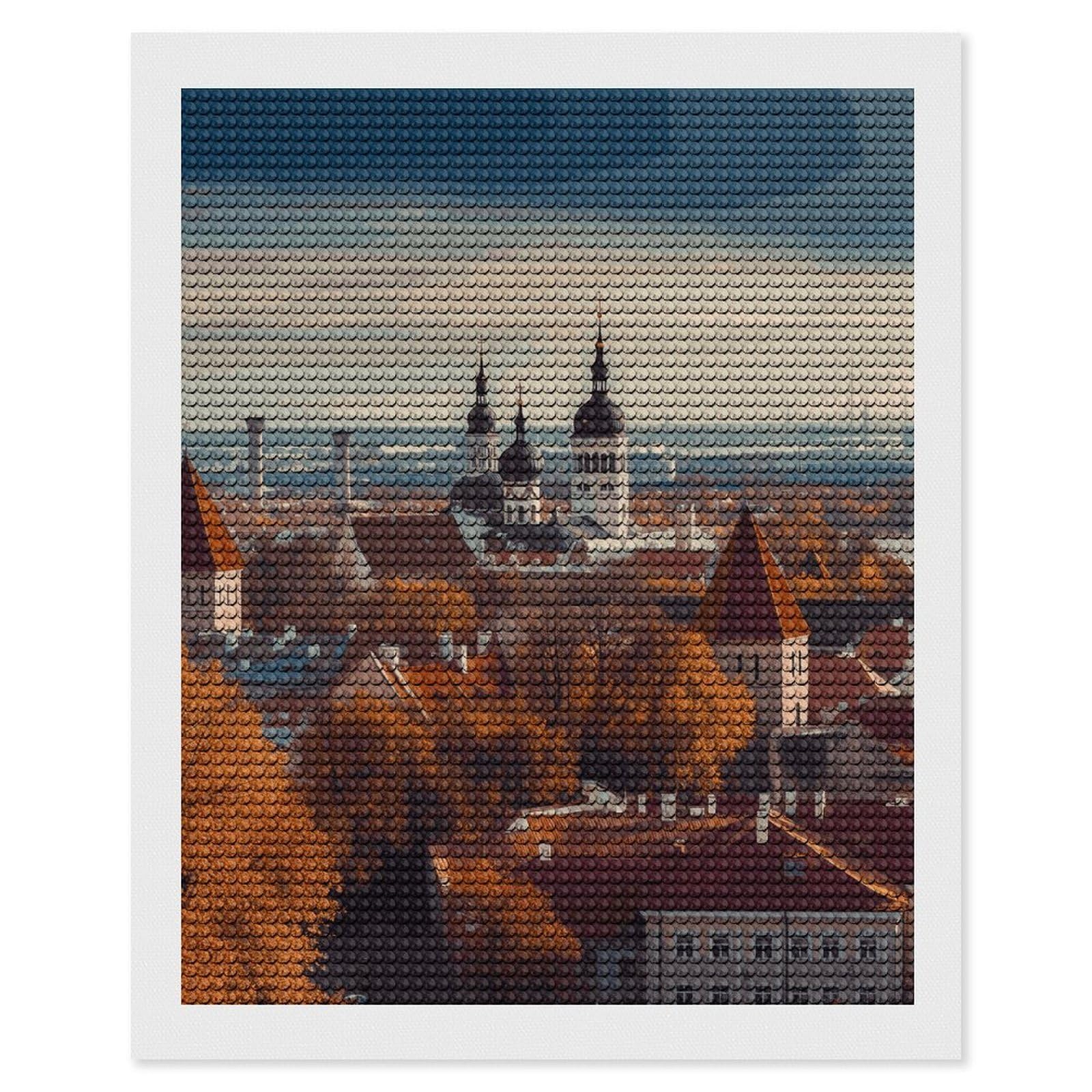 FekiLoot Tallinn Estonia Cityscape Diamond Art Kits for Adults, 5D Aurora Diamond Painting Kits for Beginners DIY Full Drill Dots Gem Art Paint Crafts for Home Wall Decor 16"x20"