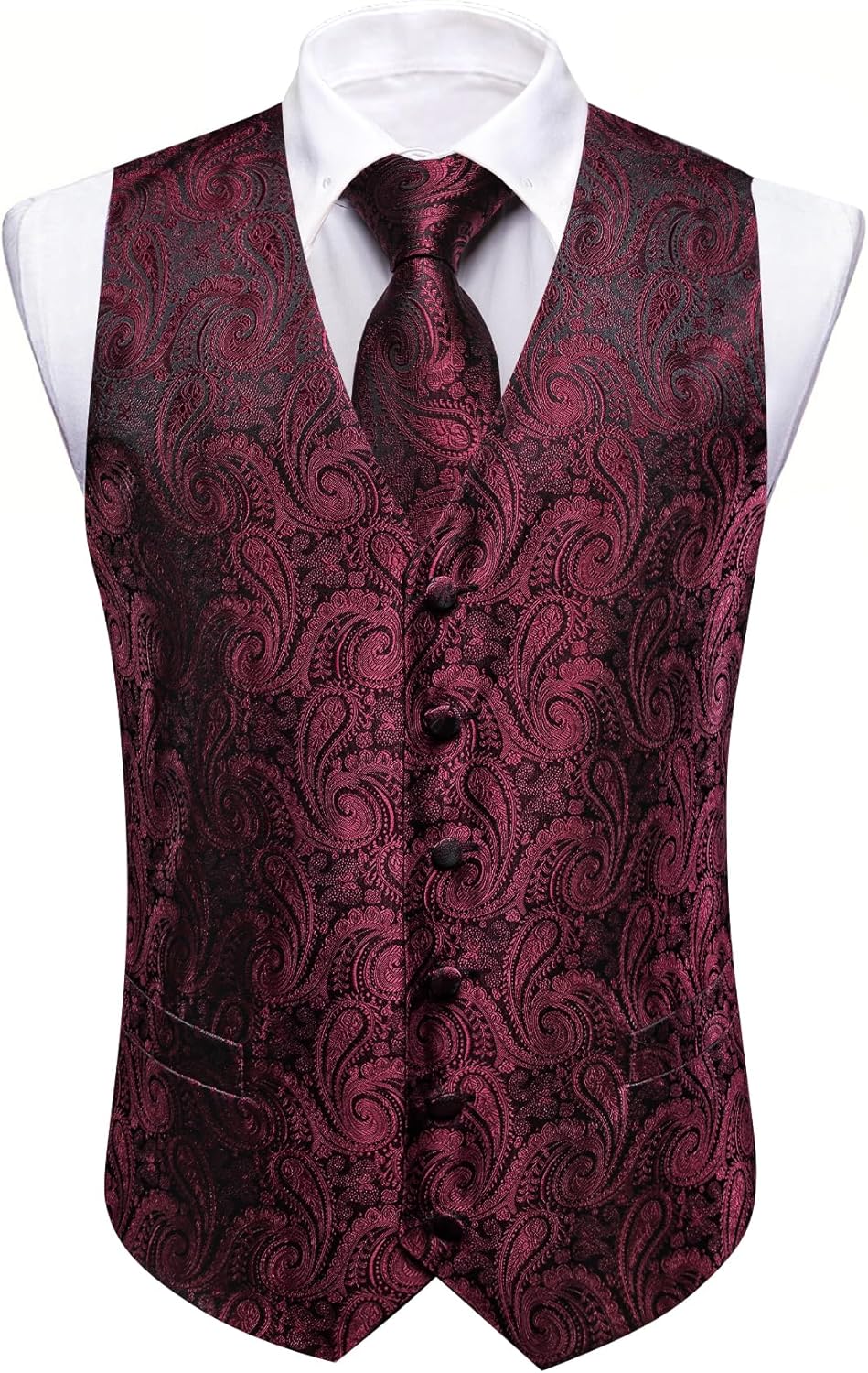 YOHOWA Mens Suit Vest Silk Tie Bowtie Set Paisley Jacquard Formal Waistcoat Clip Hanky Cufflinks Lapel Pin Wedding Party 8PCS