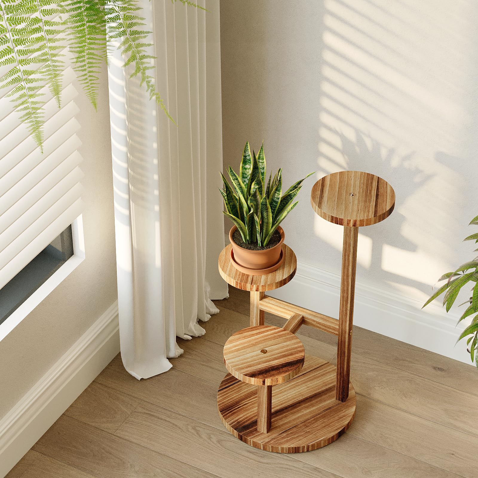 Support Plantes 4 Niveaux En Bois - Étagère Ronde - Pour Intérieur/Extérieur - Décoration Verte