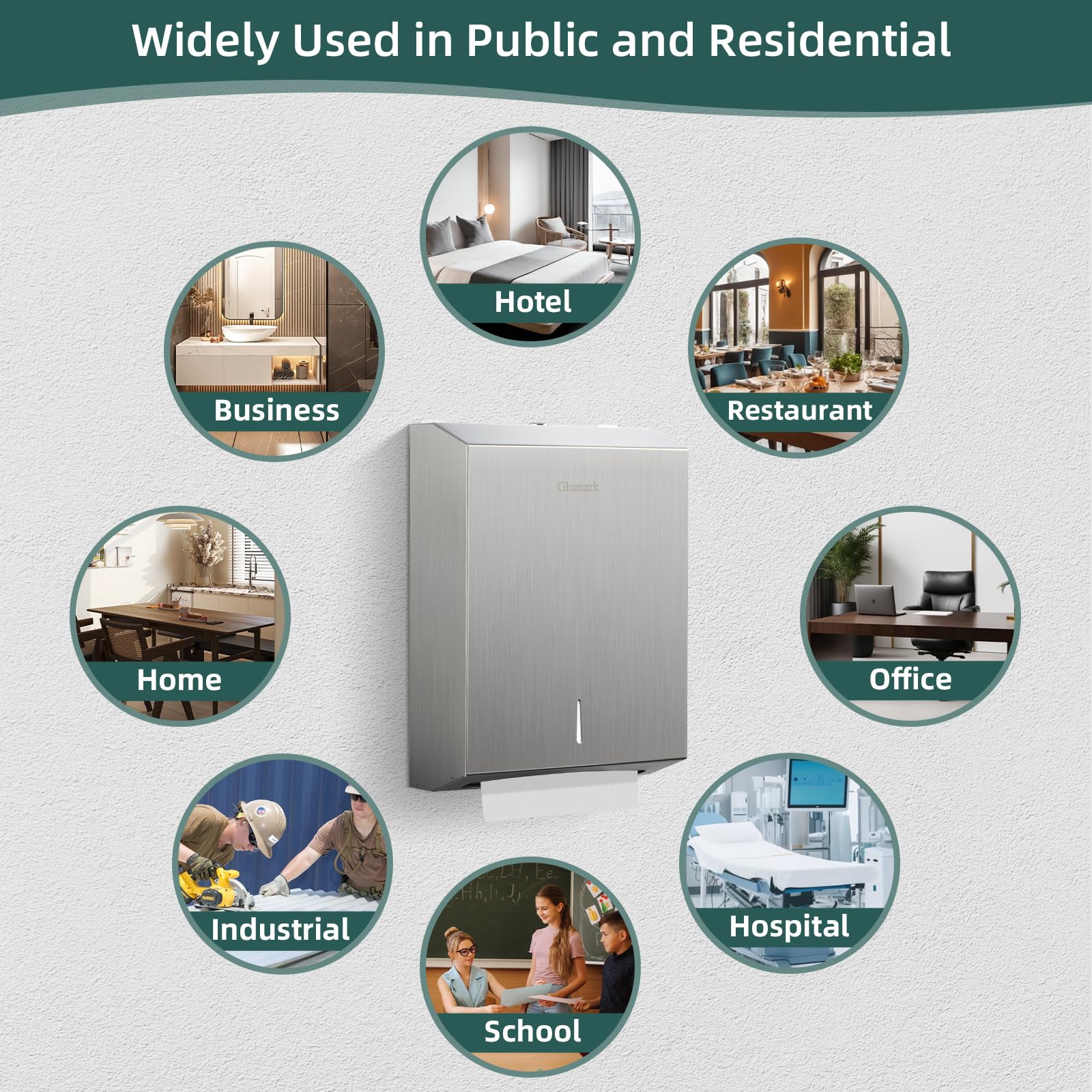 Dispensador de toallas de papel para montaje en pared, dispensador grande comercial C/Z de tres pliegues, soporte para toallas de papel de acero inoxidable cepillado con cerradura para baño, baño y