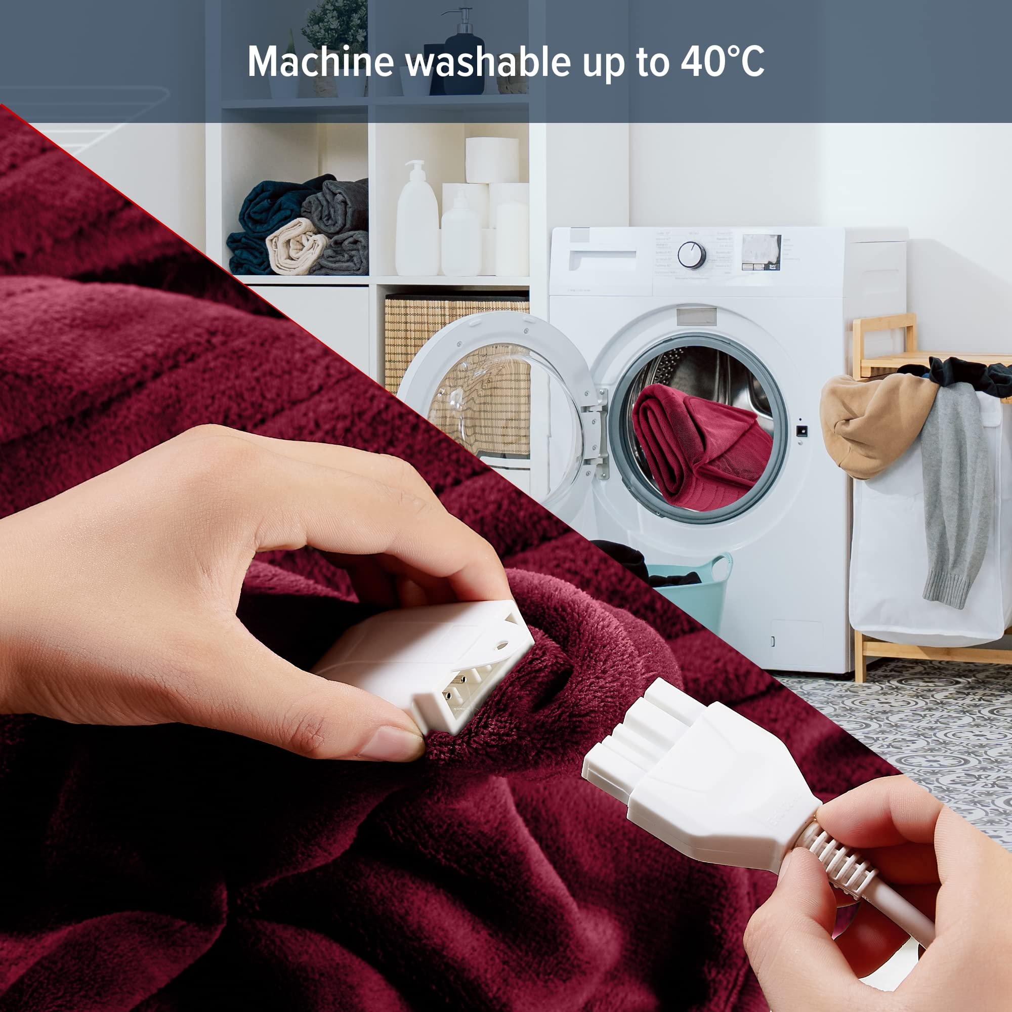 AREBOS Koc elektryczny 160 x 120 cm | Można prać w pralce | Automatyczne wyłączanie, timer, ochrona przed przegrzaniem, funkcja podgrzewania | 9 poziomów ogrzewania | bordeaux