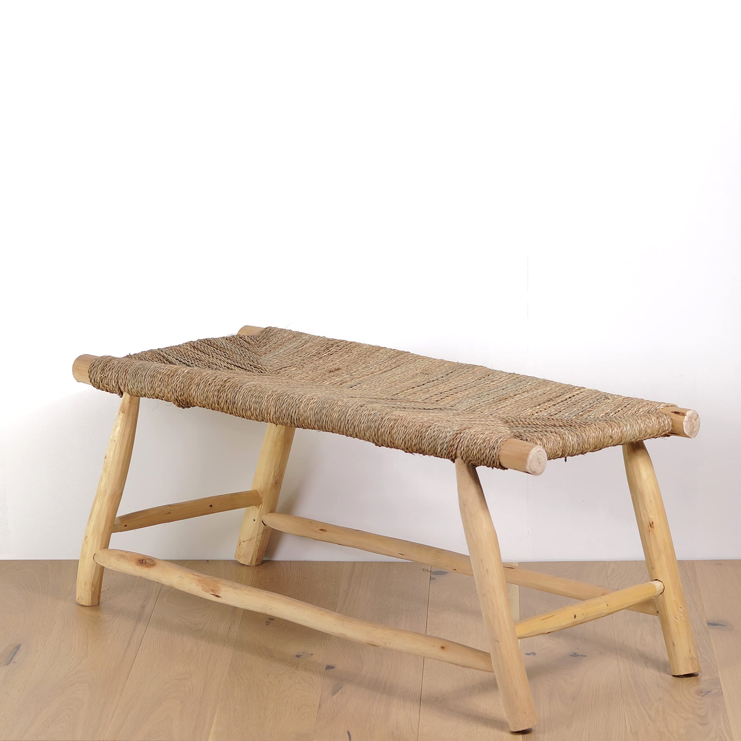 Banc en Bois Massif d'intérieur, Banquette Ethnique Naturelle, Fait Main | Bohème Chic 100cm