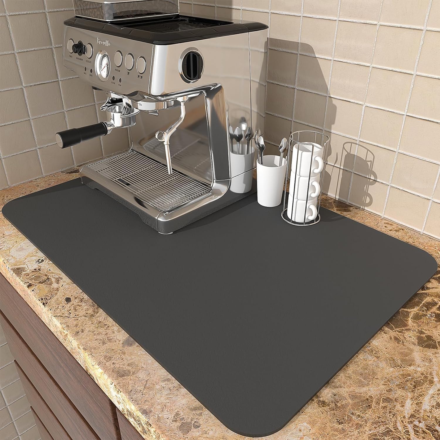Super Absorbent Dish Drying Mat for Kitchen Counter 40 x 30 cm, Quick Dry Anti-Slip Countertop Drying Mat, Sink Drying Pad for Utensils, Dish Rack, Coffee Machine, Pet Bowl & Counter Protection-image-5