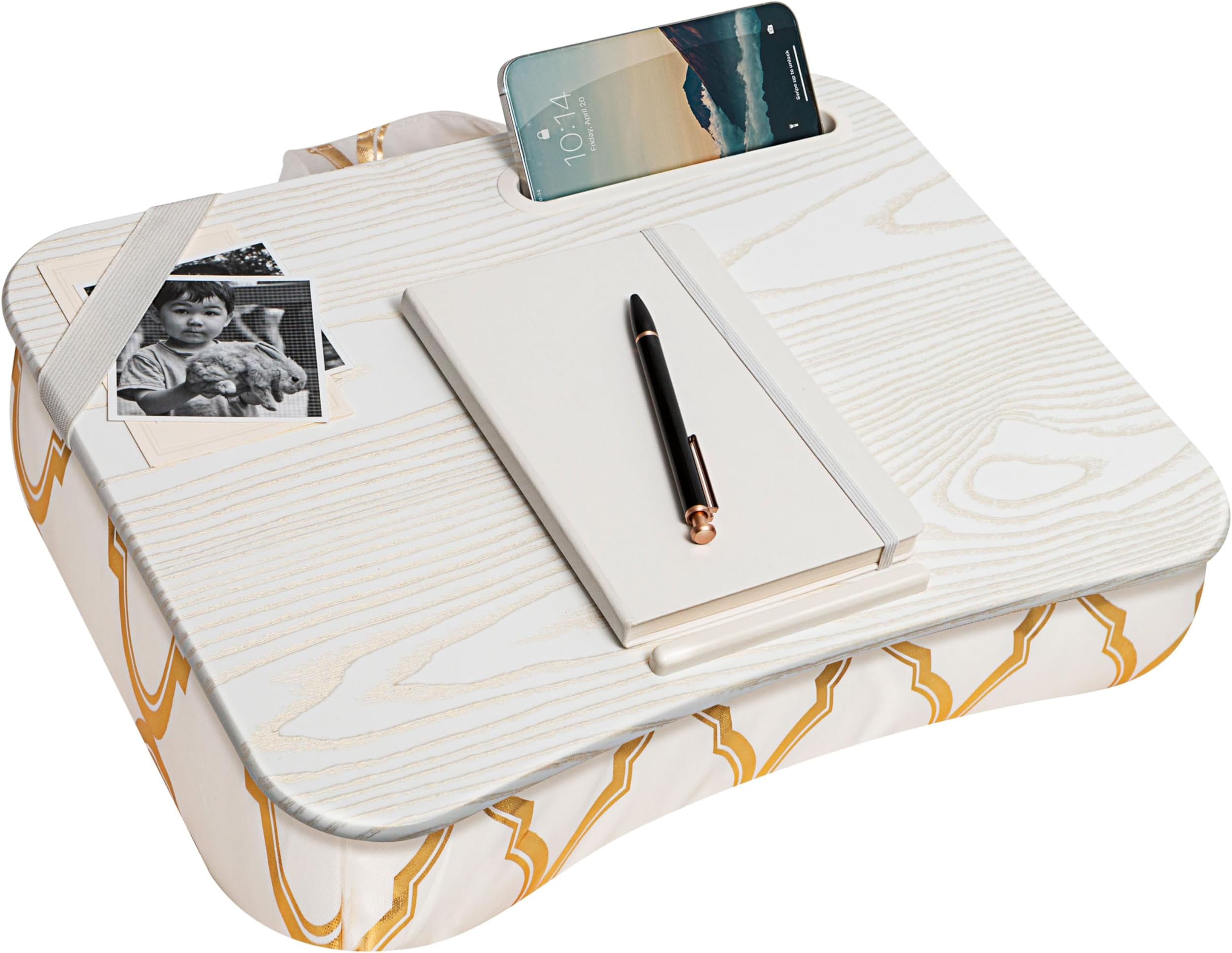 LAPGEAR Designer Lap Desk with Phone Holder and Device Ledge - Gold Quatrefoil - Fits up to 15.6 Inch Laptops - Style No. 45416