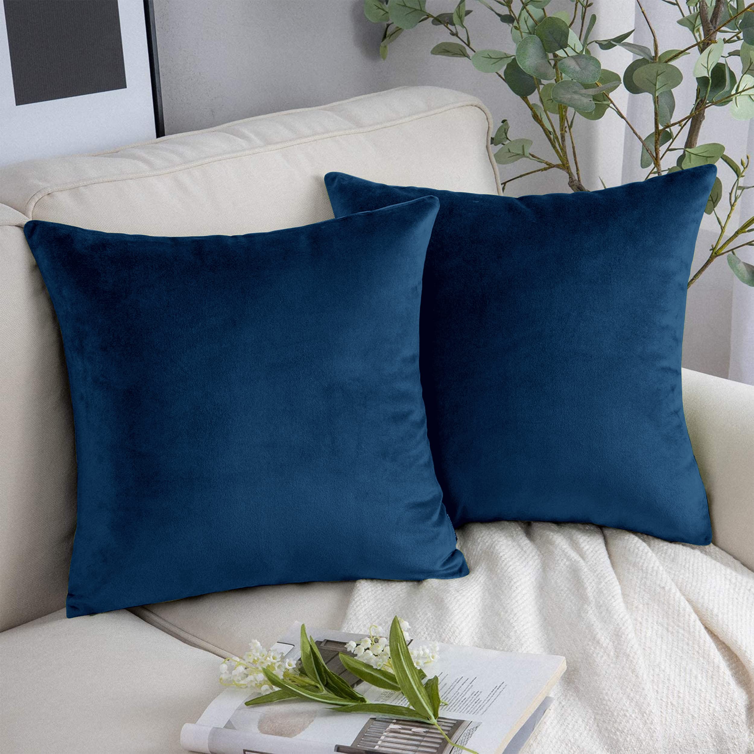 Yorkshire Bedding Cushion Covers 45 x 45 (Pack of 2) - Luxury Velvet Square Throw Pillow Cases - Decorative Soft Navy Cushion Cover for Sofa Bedroom with Invisible Zipper (18x18 Inches)