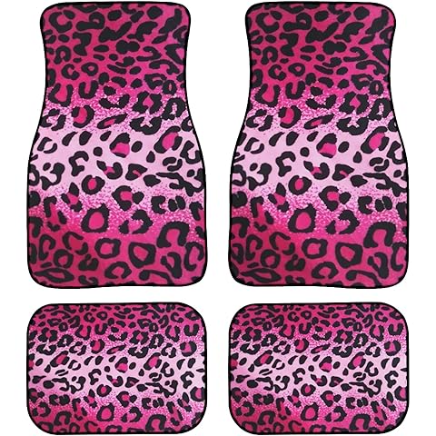 Pink Leopard Print Car Floor Mats Universal Abstract Wild Animal Skin Texture Cheet...