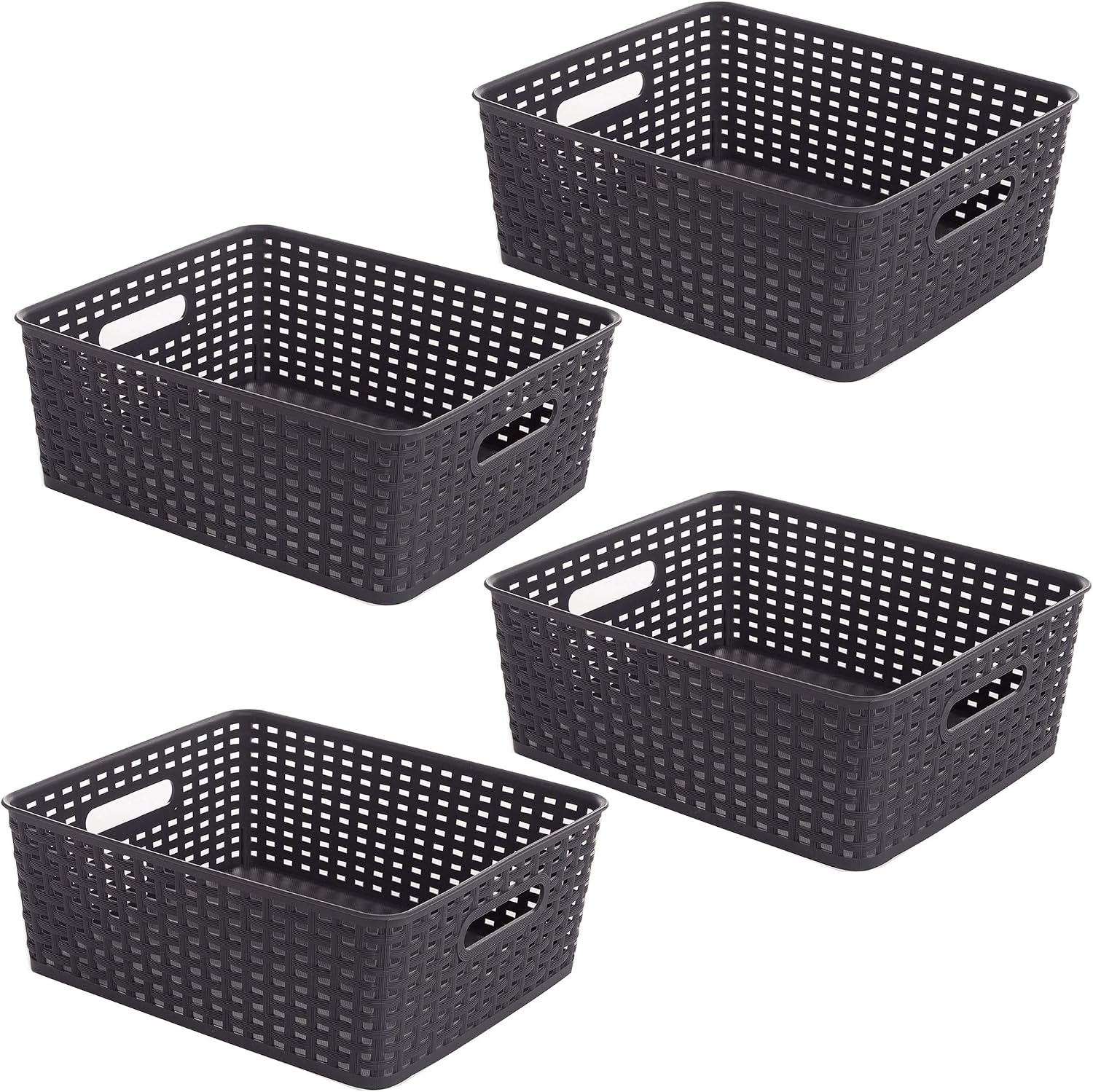 BINO Woven Plastic Storage Basket (Grey, 4PK-M)