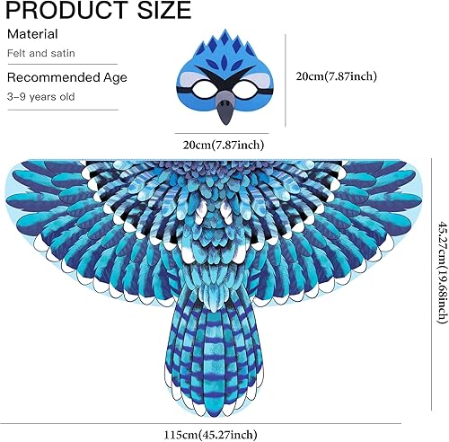 Miniatura 5 de D.Q.Z Disfraz de alas de pájaro para niños con máscara, ropa de vestir para niños y niñas, águila juego de rol, fiesta de Hallowen
