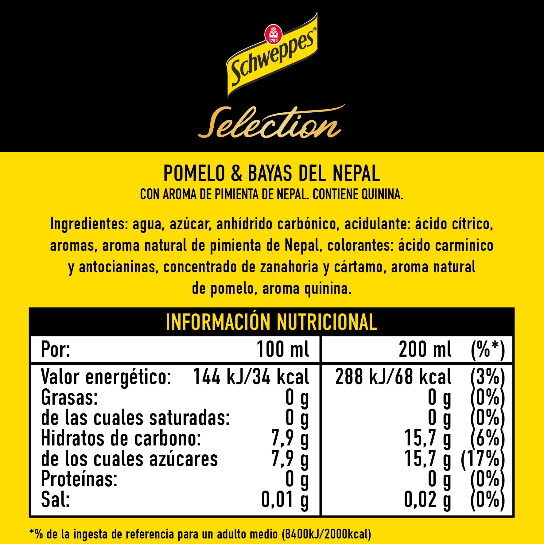 Schweppes Selection Tónica con Pomelo - Vidrio, Pack 6 cestas 4 x 20 cl (total: 24 botellas)