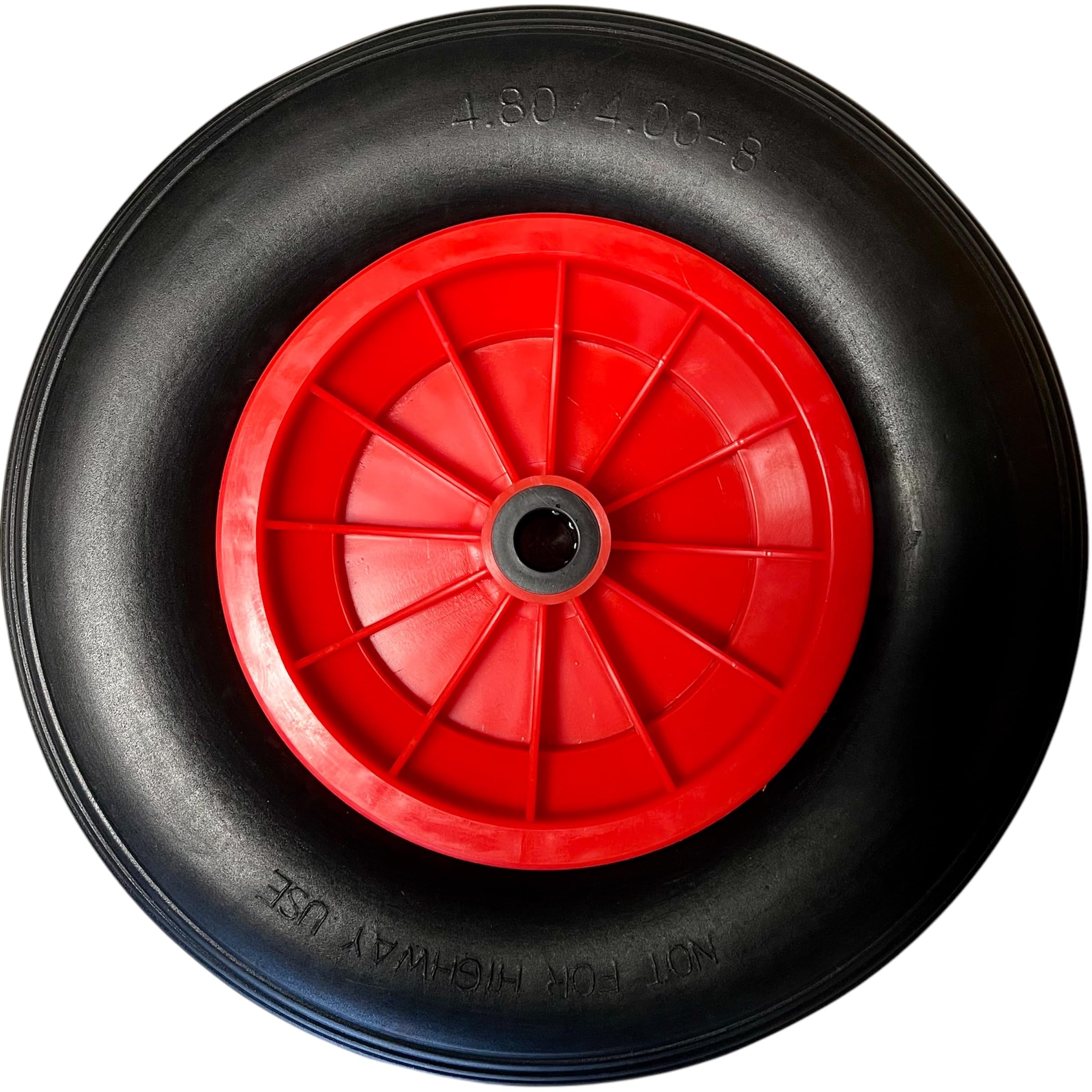 KOVA® 4x Schubkarrenrad Vollgummi PU 4.80/4.00-8 Rad für Schubkarre Pannensicher - 120 kg Traglast - Kunststoff-Felge - Ø 380mm Schubkarrenrad 4.80 4.00-8 - Schubkarren Ersatzrad Vollgummirad Schw/Rot