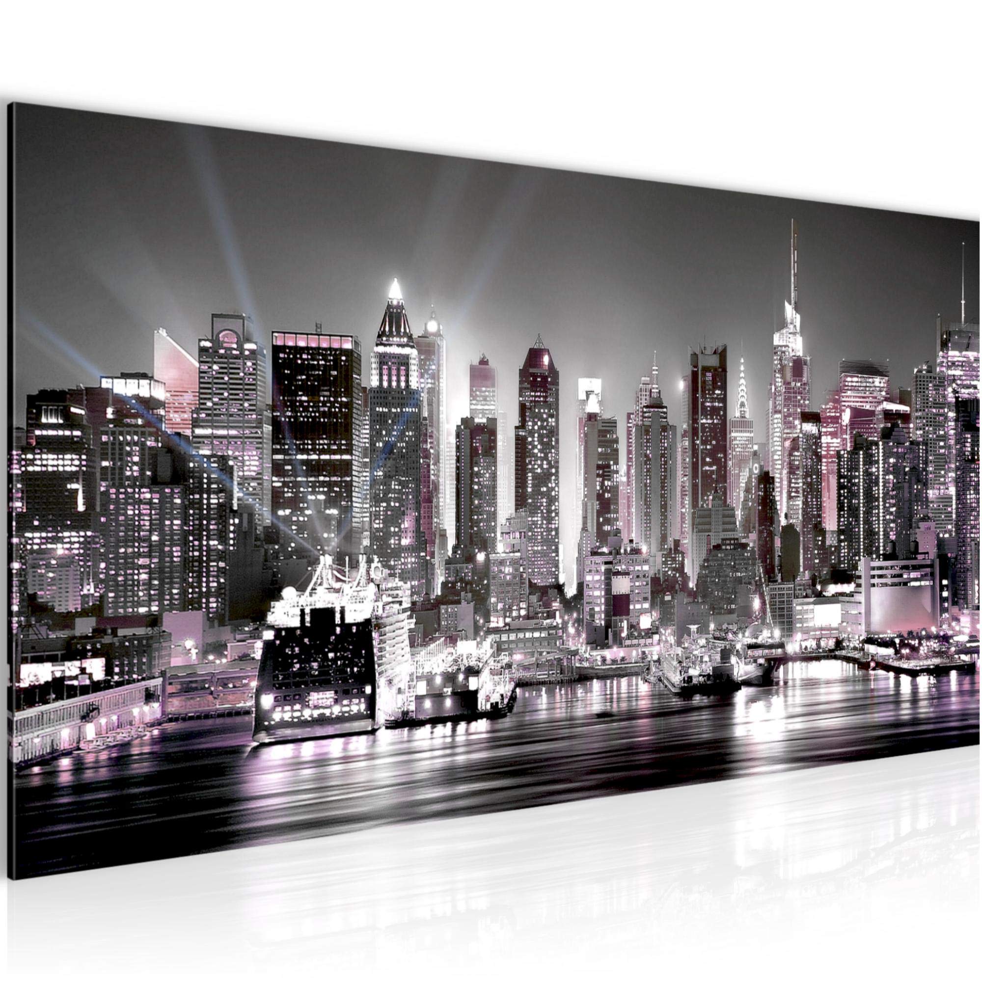 Runa Art B Wall Pictures New York City Modern Non-Woven Canvas Living Room Hall Skyline Pink Gray 605512
