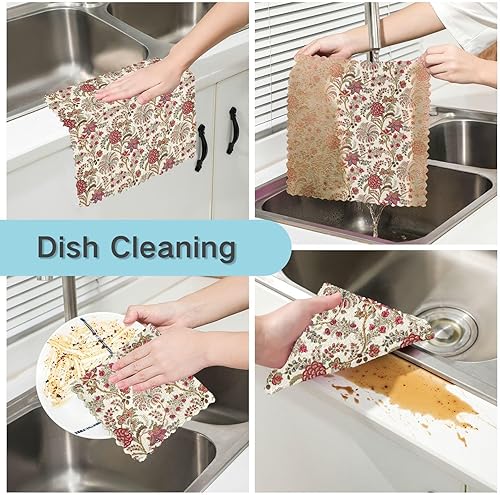 Miniatura 2 de linqin Traditional Flowers Set of 6 Fast Drying Kitchen Towels and Dishcloths Sets Microfiber Print Soft Car Cleaning Cloth Reusable for Restaurant