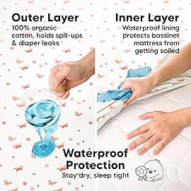 2-pk Waterproof Bassinet Sheets Girls, Boys, Cotton - 33x17 Universal Bassinet Mattress Pad Protector Cover, Compatible with Graco,Baby Delight,Chicco,Halo Bassinest Swivel Sleeper Fitted(Butterflies)