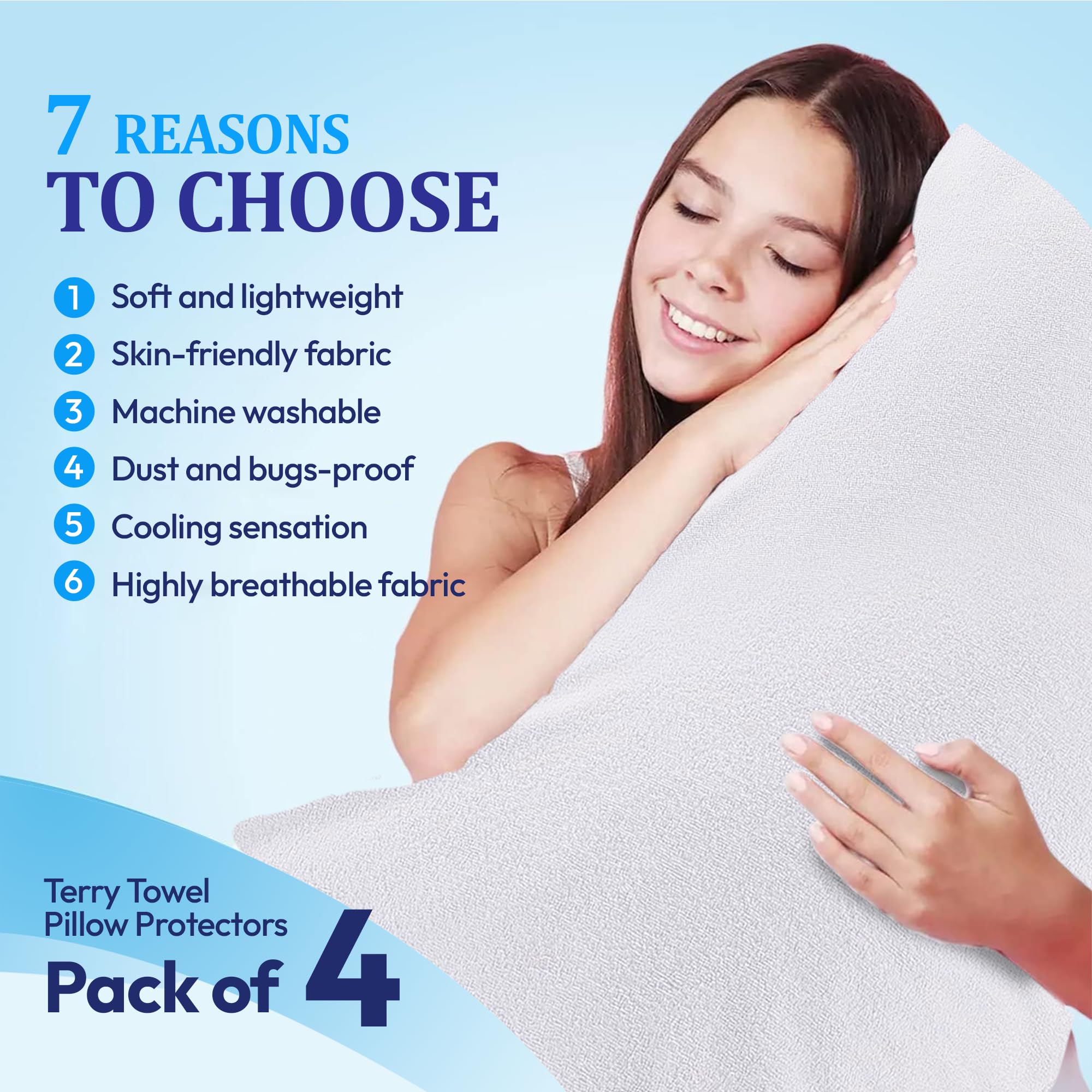 Eutony Pillow Protectors Waterproof 4 Pack Terry Towel Zipped, Ultra Luxe Zipped Waterproof Pillow Protectors - Image 4