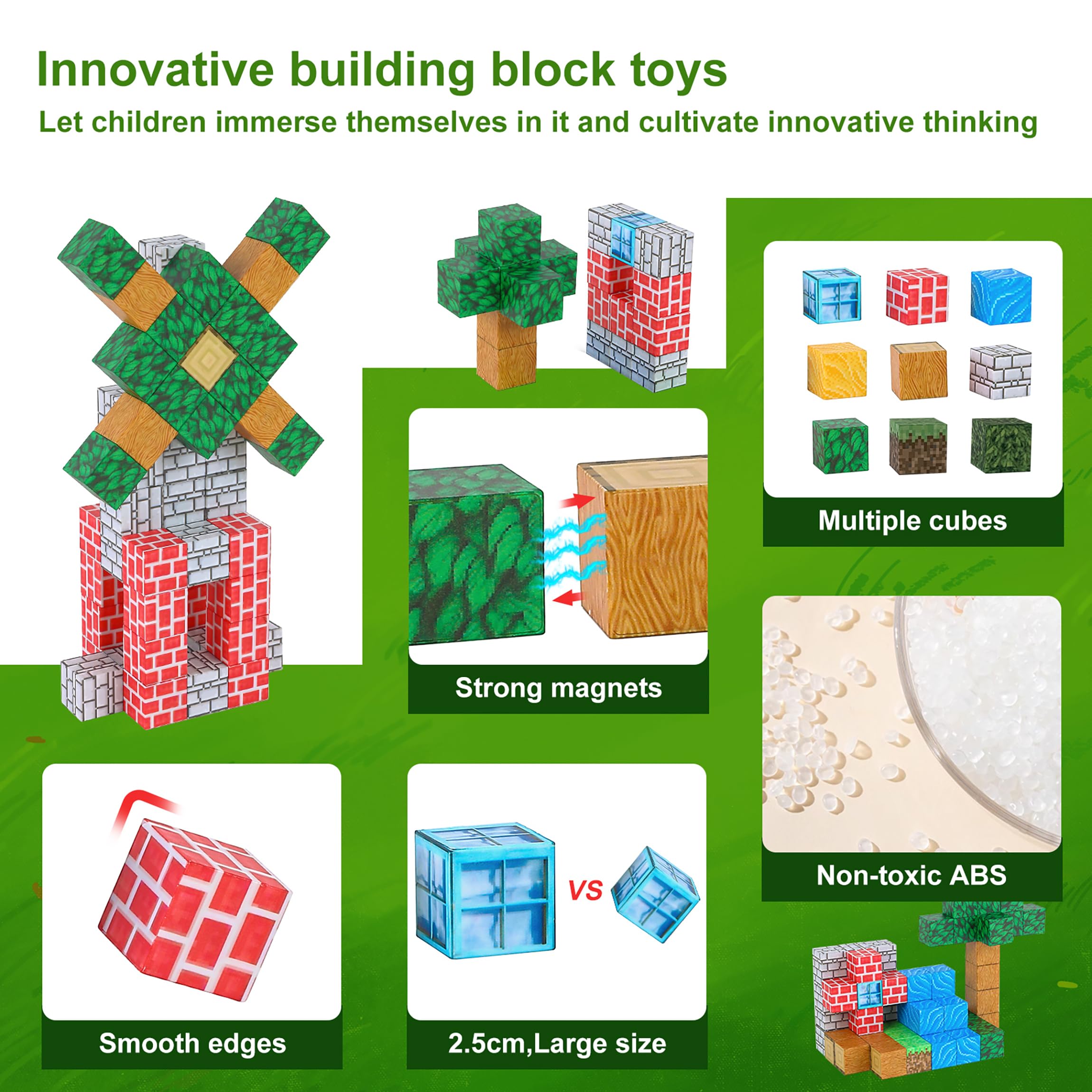 Blocchi magnetici - Costruisci miniera Magnet World Edition, Piastrelle magnetiche Giocattoli per bambini per ragazze di età superiore a 3 anni