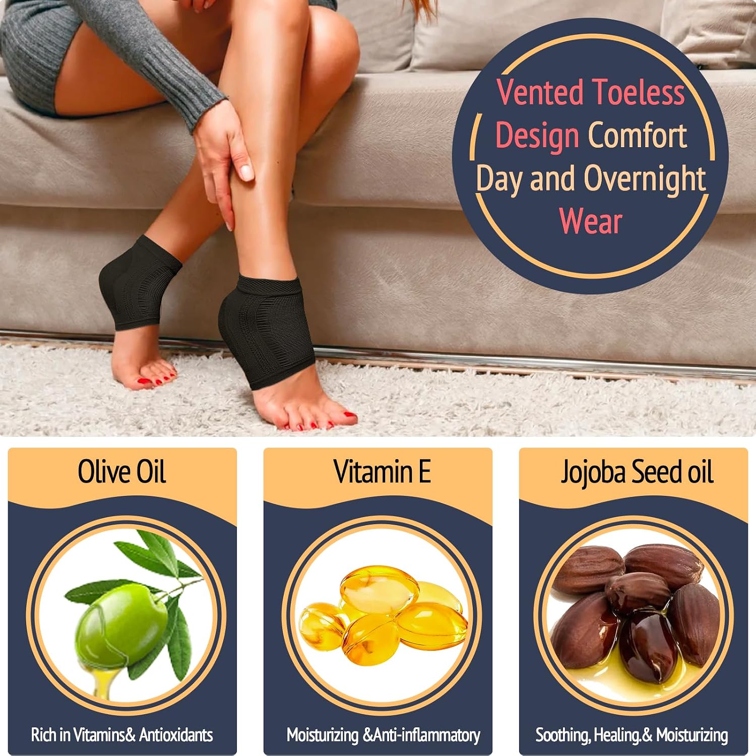 Cracked Heel Treatment Repair Socks - 2Pair of Premium Padded Compression Gel Sleeve/Sock for Dry Feet Treatment, Spa Moisturizing Heel Socks for Repairing (One Size fits Most)